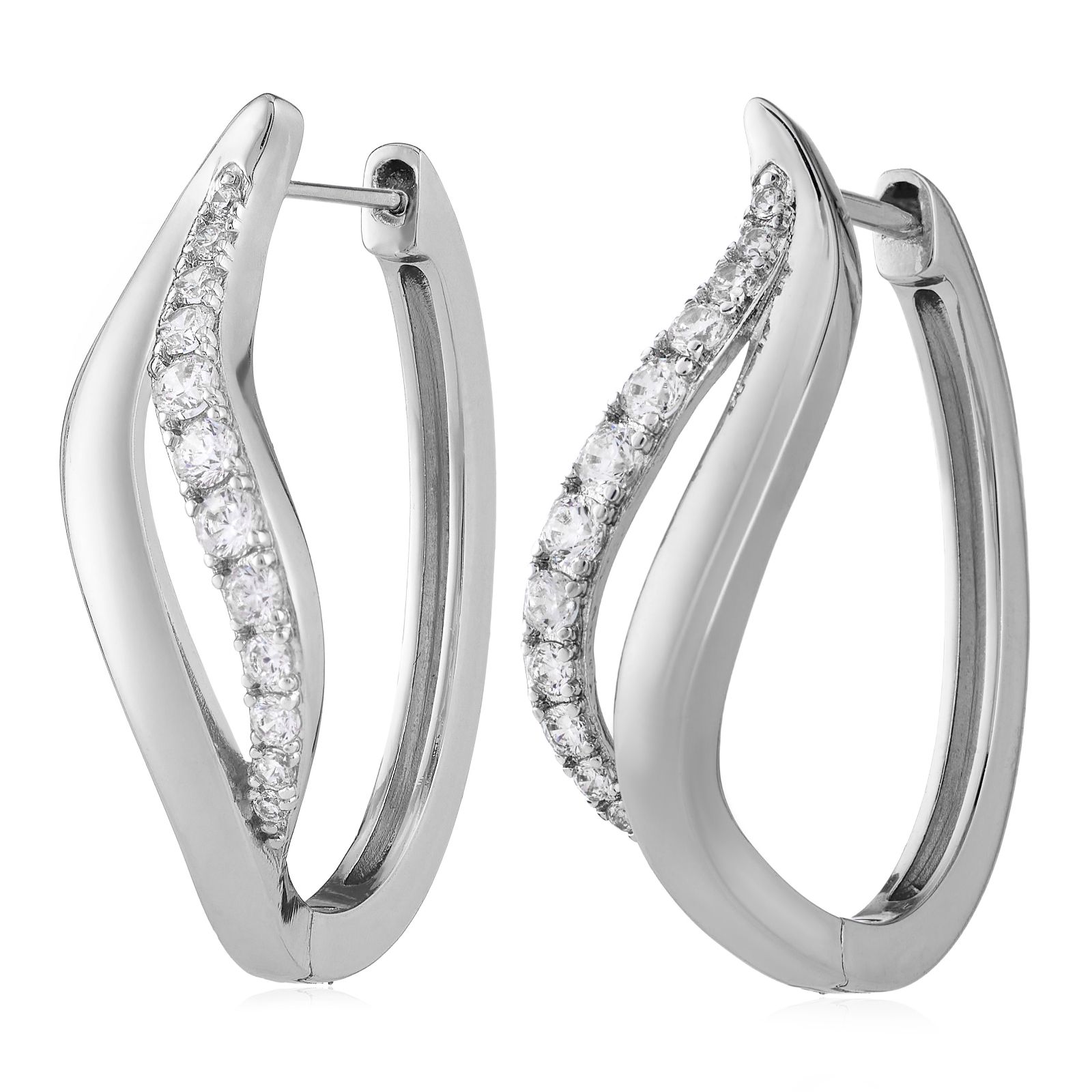 Diamonique Edit Pave Wave Hoop Earrings