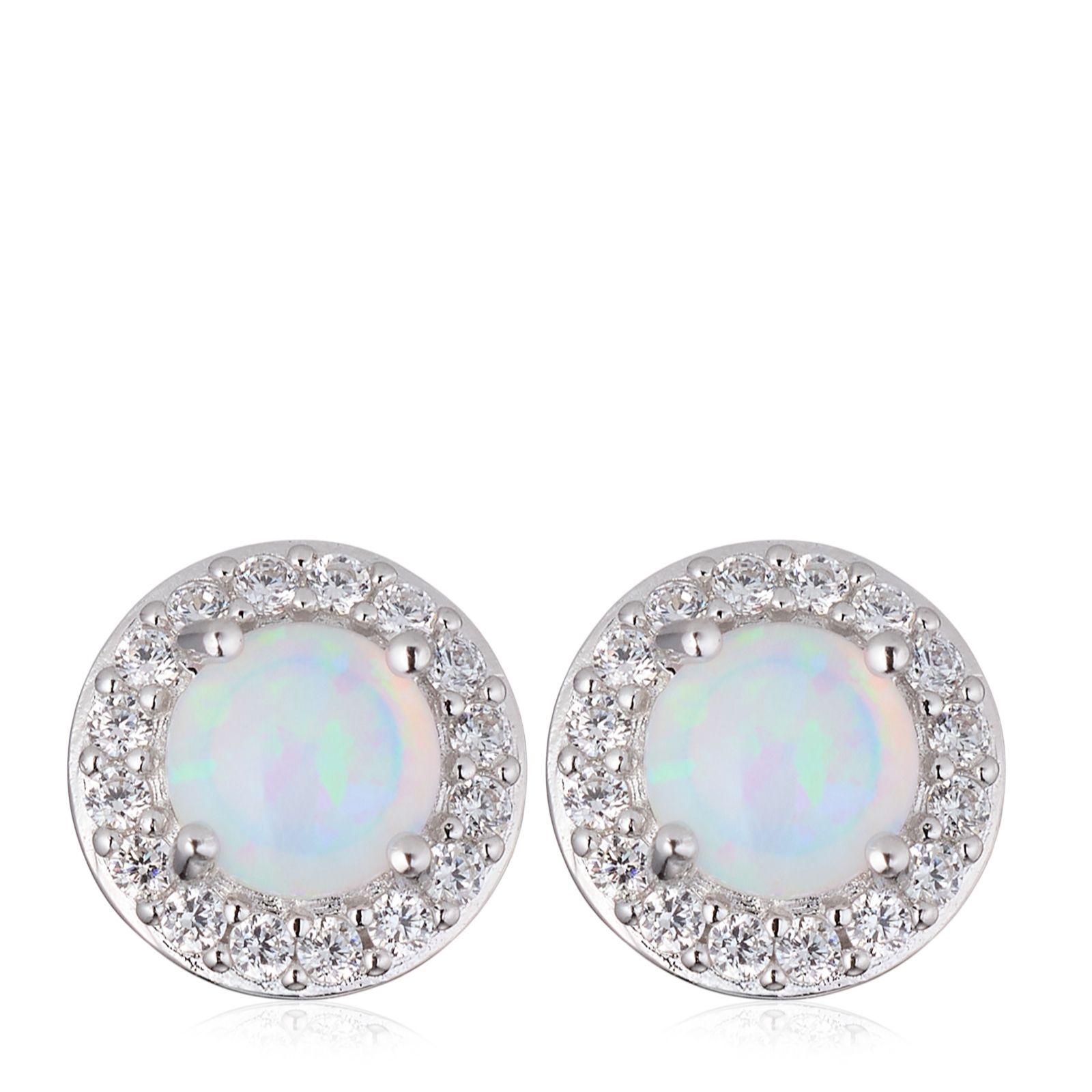 Diamonique 0.18ct Round Opal Halo Stud Earrings Sterling Silver