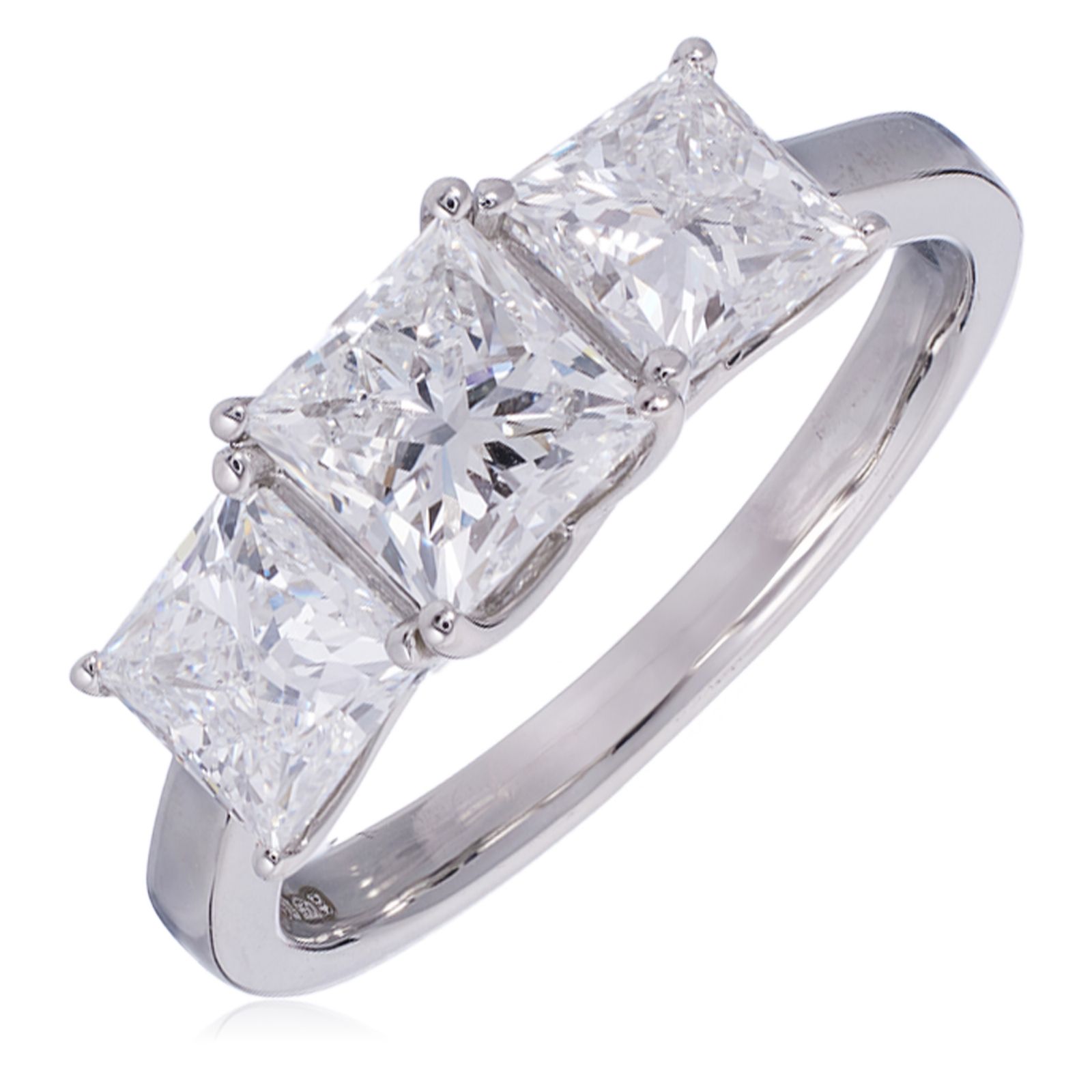 Fire Light 2.5ct Lab Grown Diamond Princess Cut Trilogy Ring Platinum