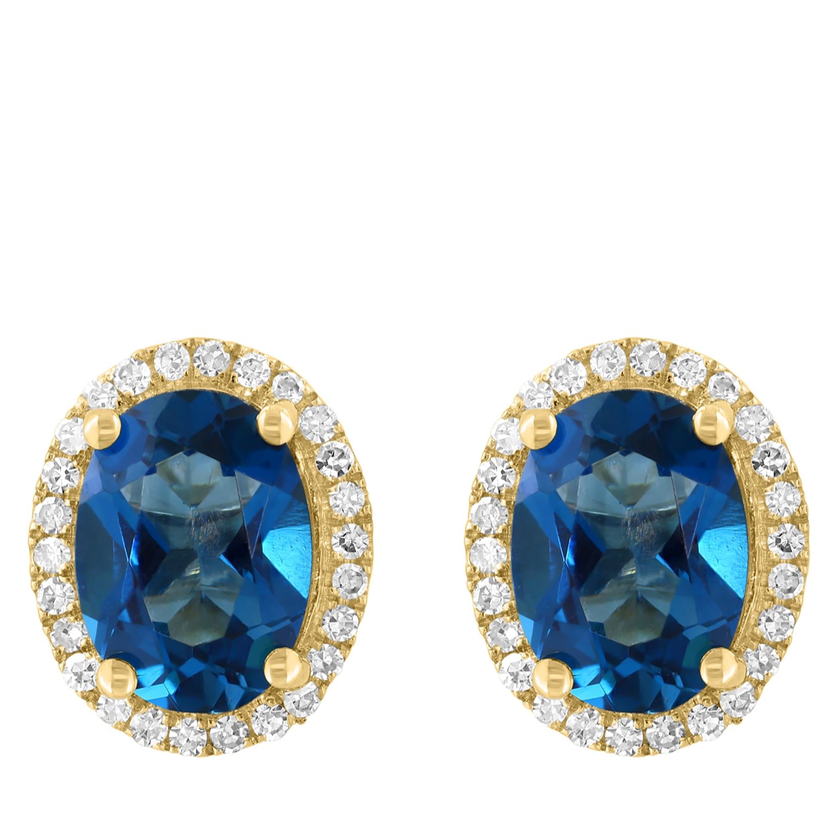 Effy 2.50ct London Blue Topaz & 0.20ct Diamond Oval Stud Earrings 14ct Gold