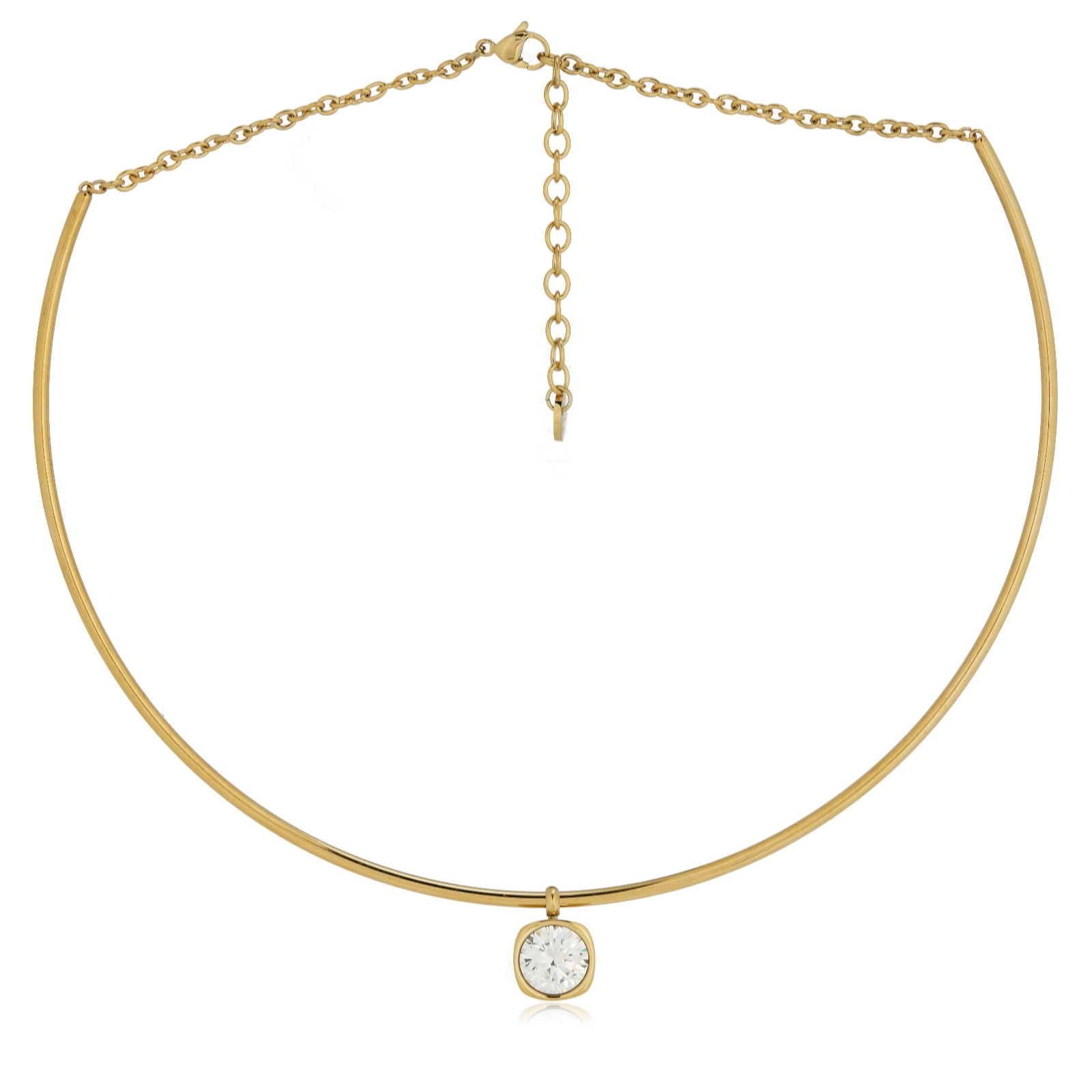 Steel by Diamonique Cushion Cut Torque Necklace Stainless Steel