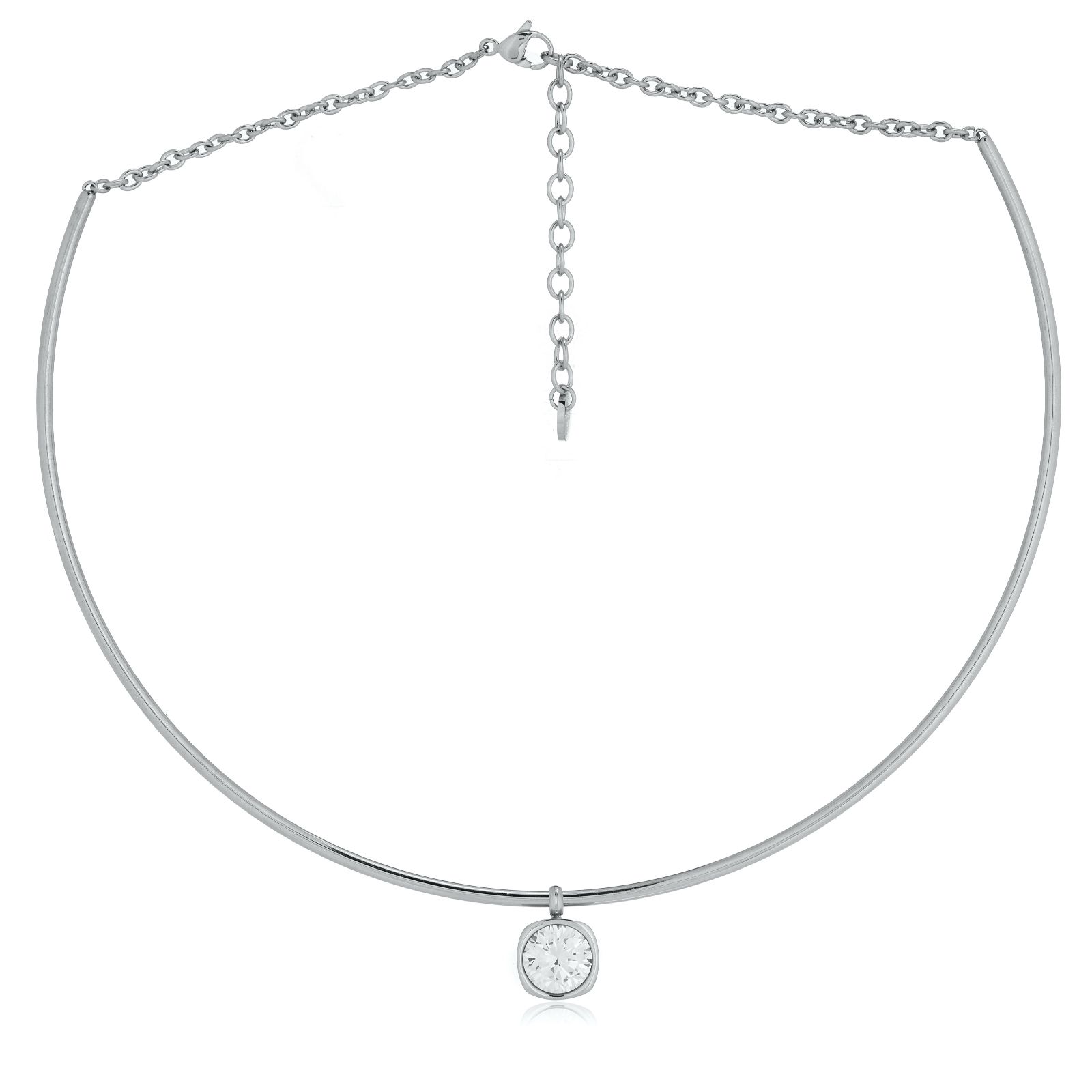Steel by Diamonique Cushion Cut Torque Necklace Stainless Steel