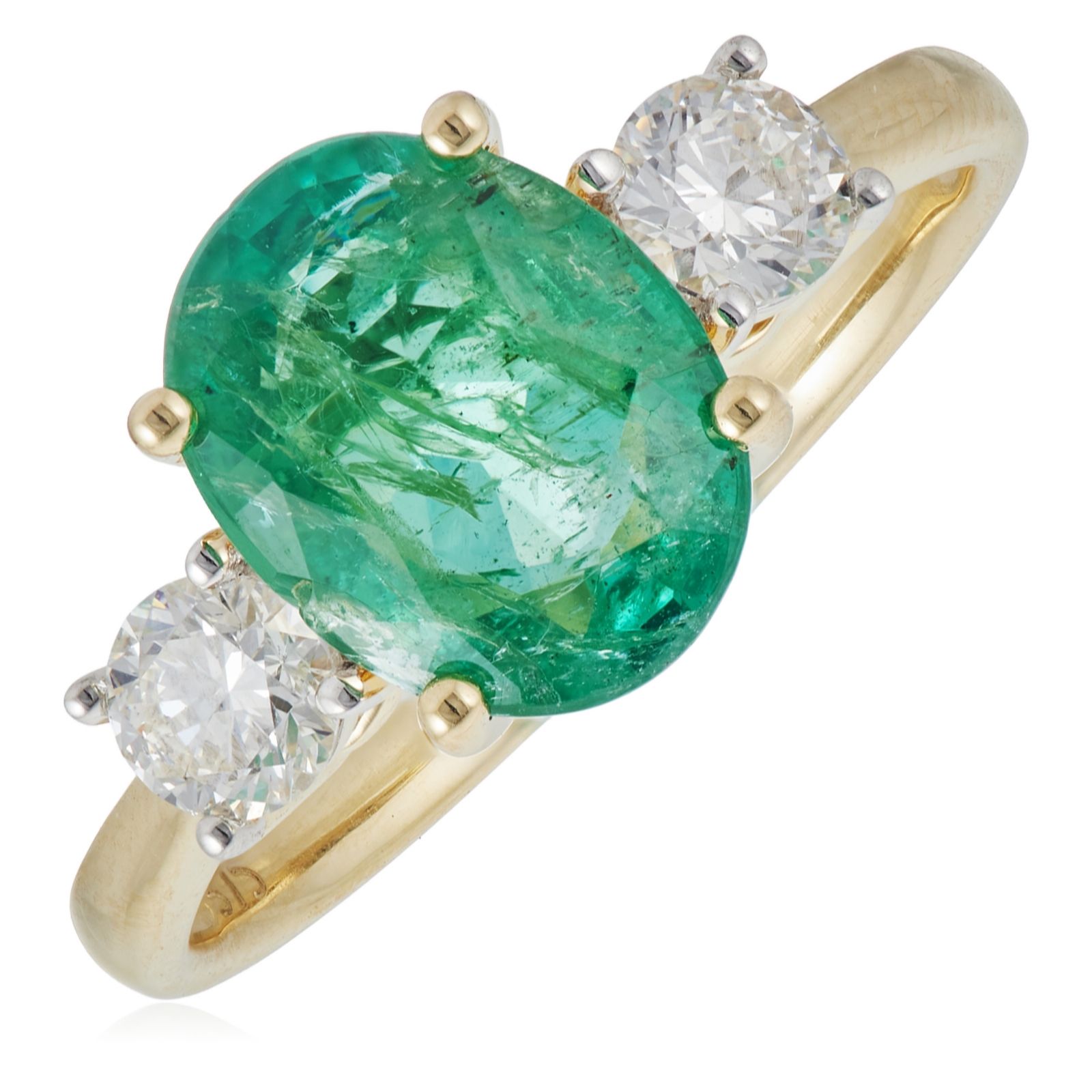 2ct Zambian Emerald & and 0.50ct Diamond Trilogy Ring 9ct Gold