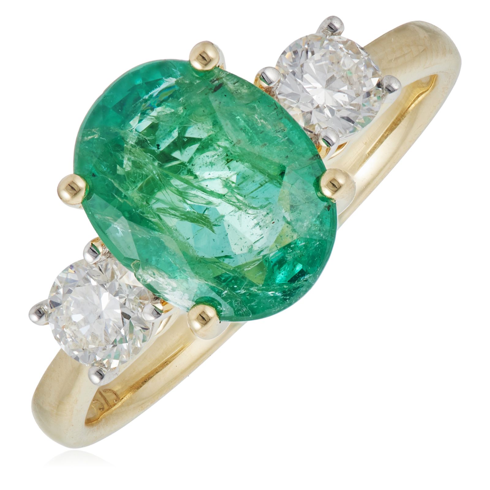 2ct Zambian Emerald & and 0.50ct Diamond Trilogy Ring 9ct Gold