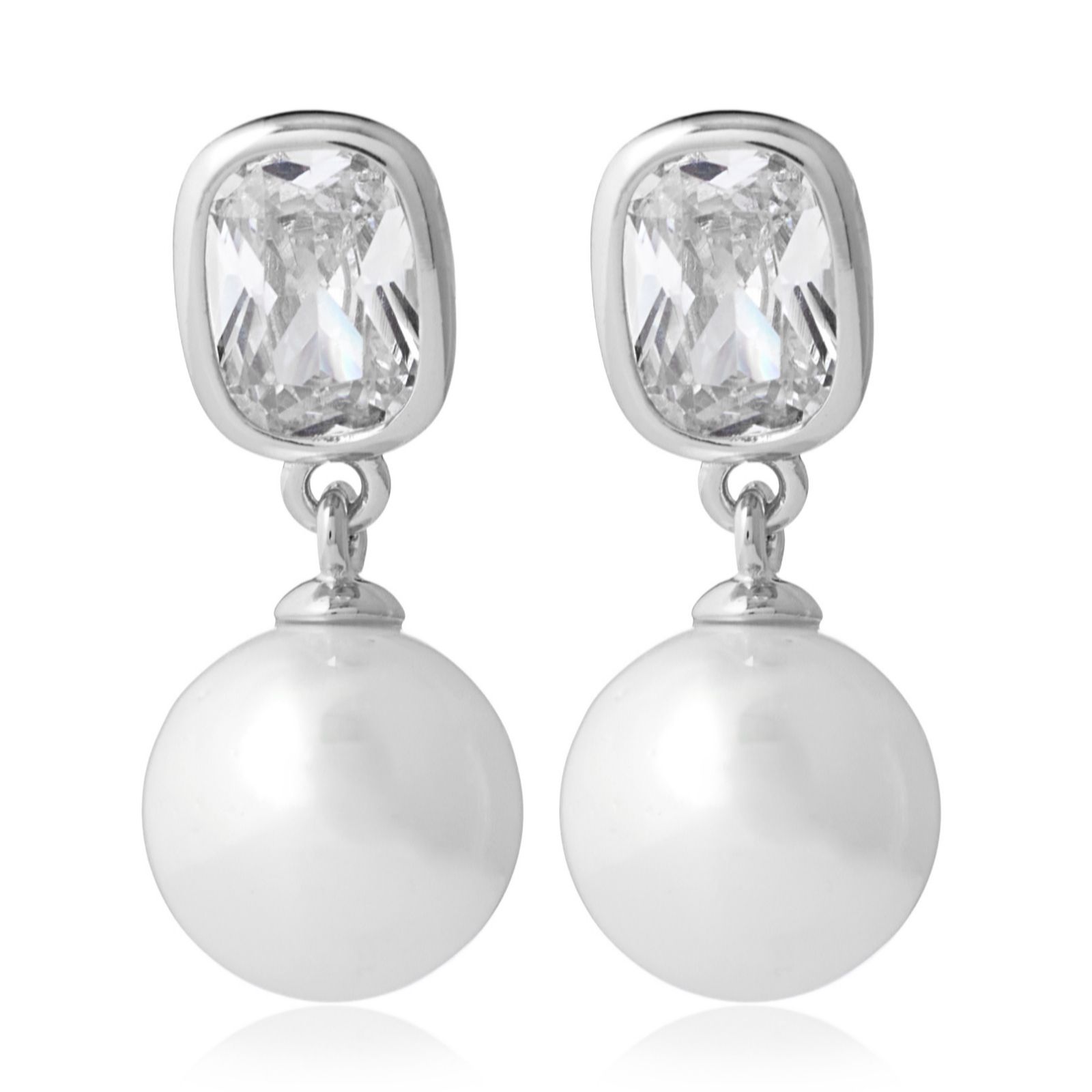 Diamonique 2ct tw Shell Pearl Drop Earrings Sterling Silver