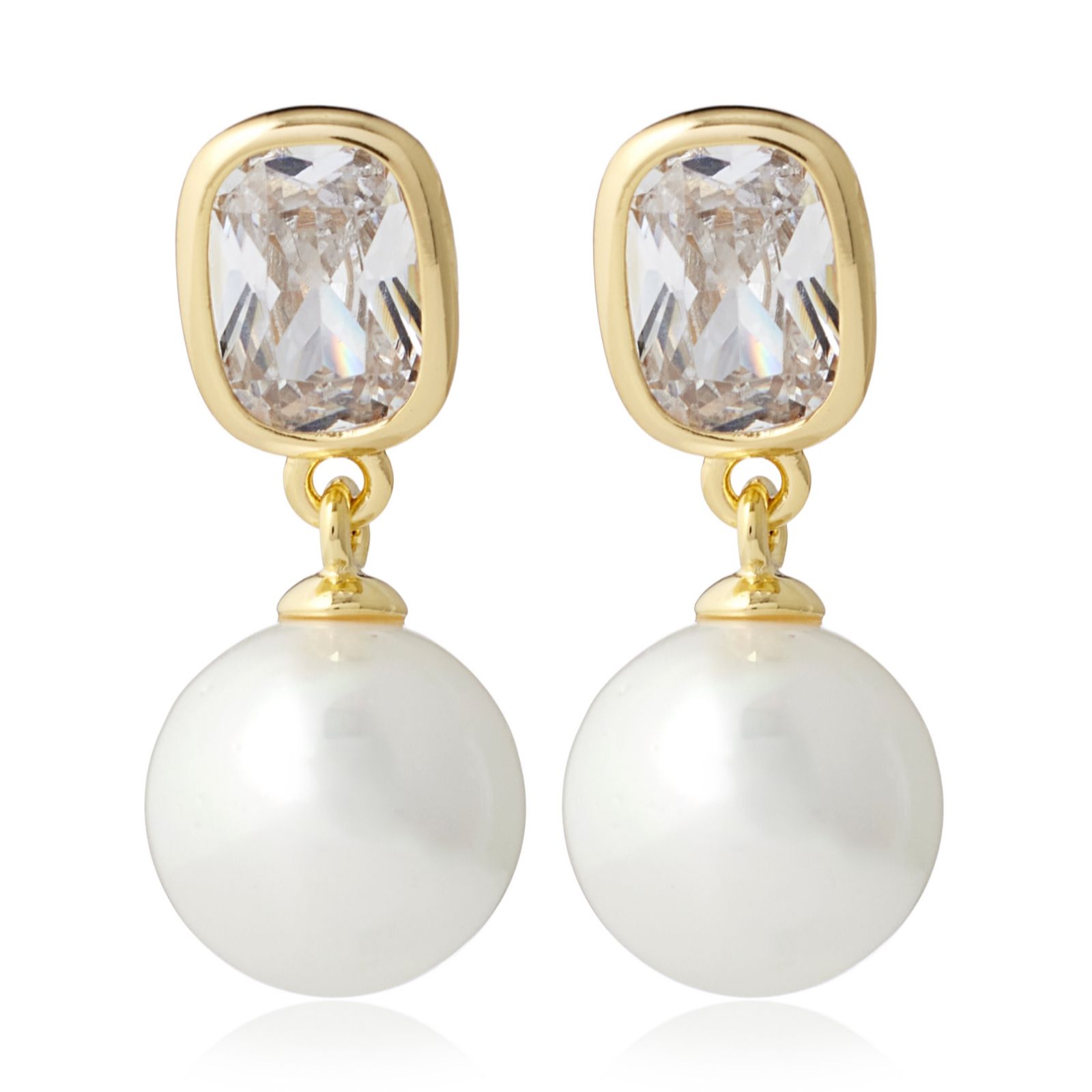 Diamonique 2ct tw Shell Pearl Drop Earrings Sterling Silver