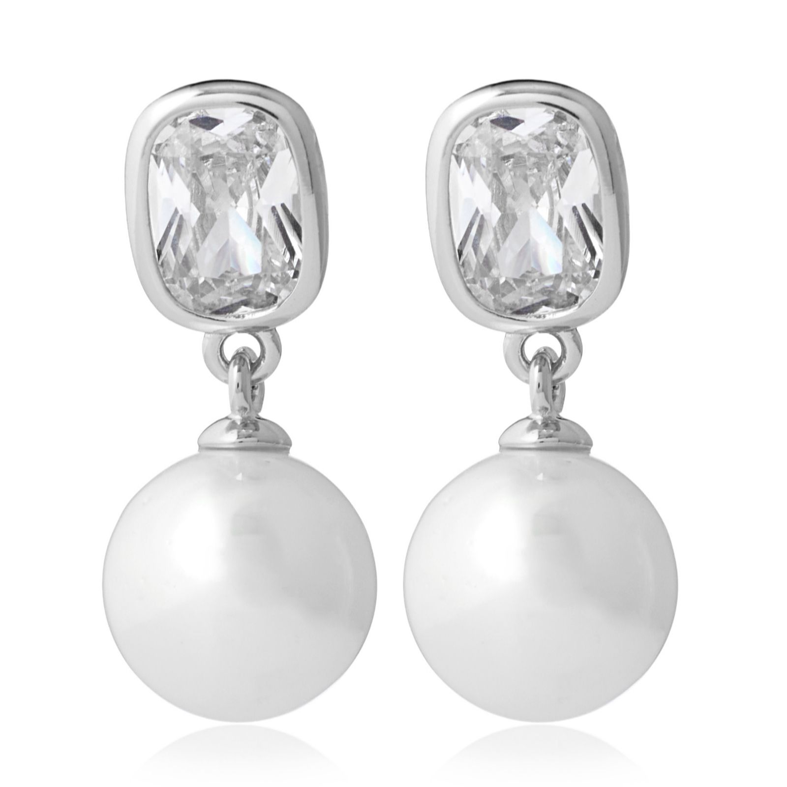 Diamonique 2ct tw Shell Pearl Drop Earrings Sterling Silver