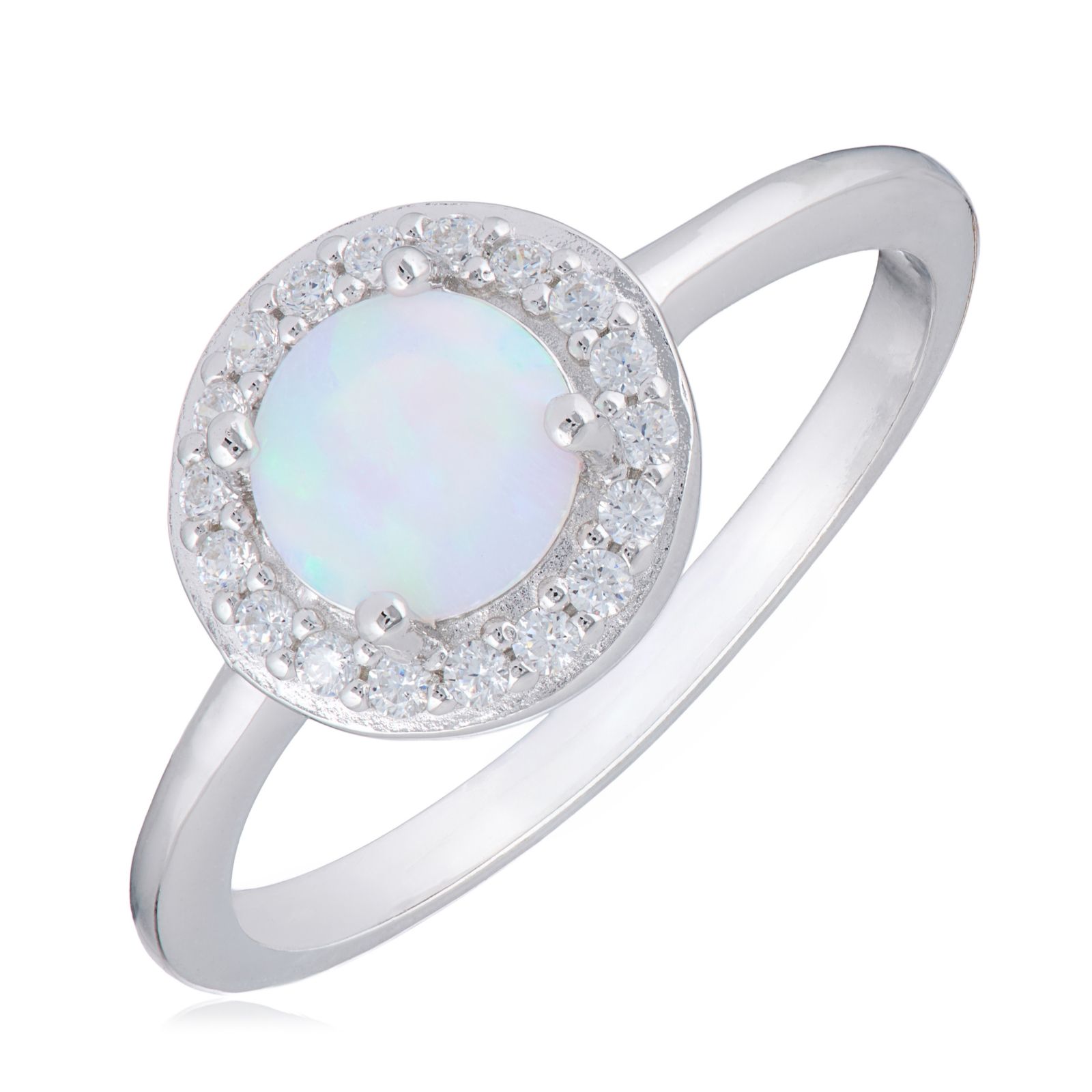 Diamonique 0.18ct Round Opal Halo Ring Sterling Silver