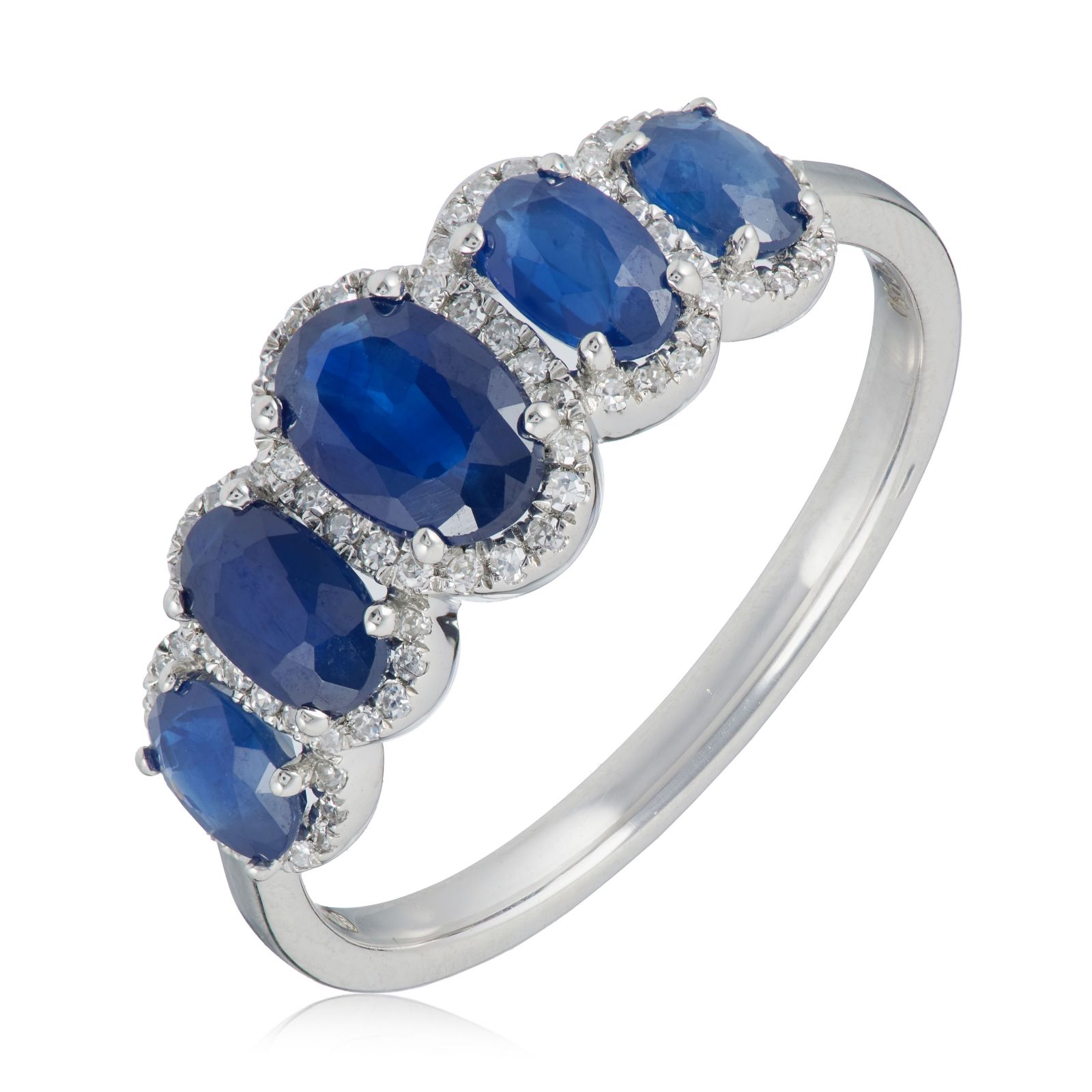 0.10ct Diamond and 1.4 ct Blue Sapphire 5 Stone Halo Ring Platinum