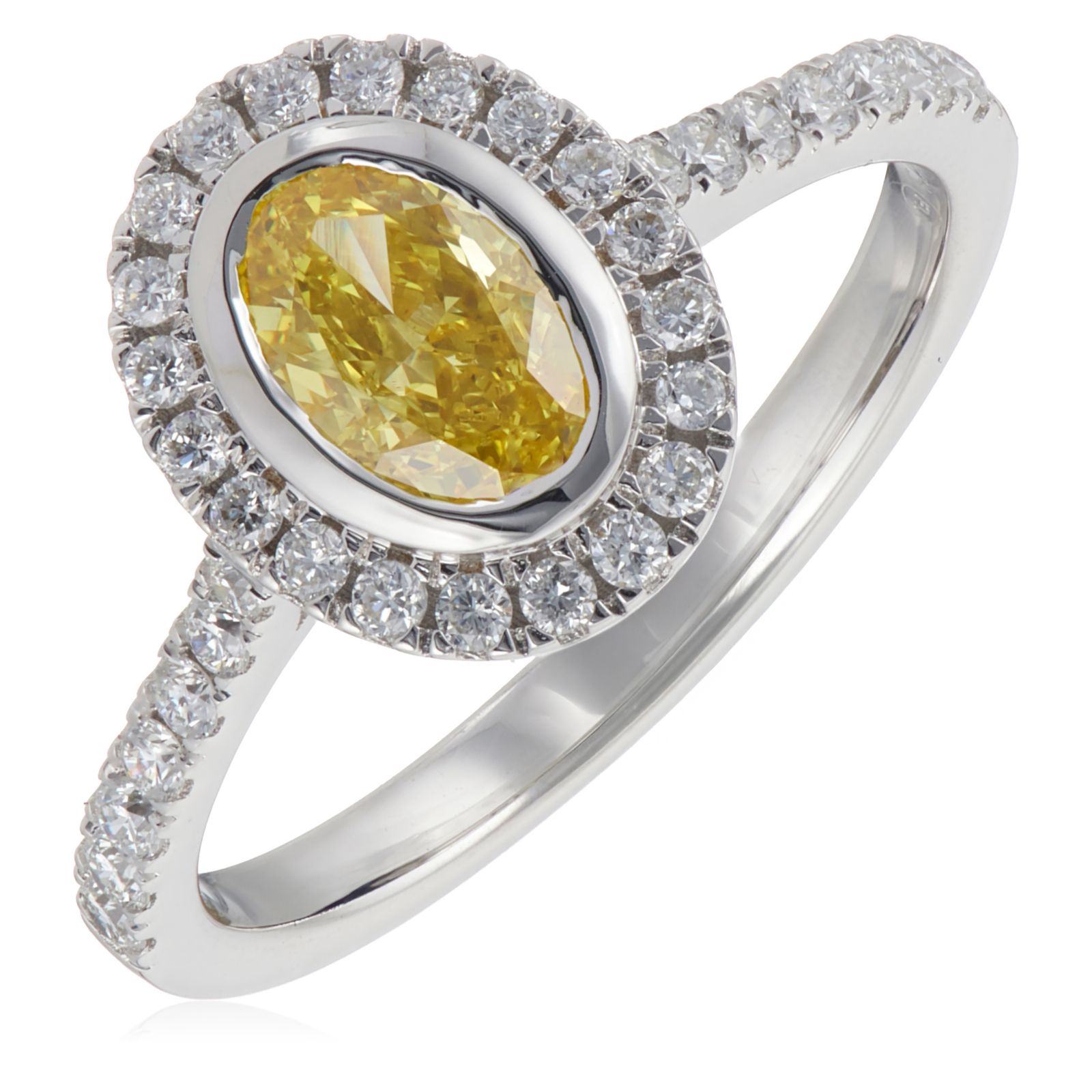Fire Light 1.3ct Oval Lab Grown Yellow Diamond Halo Ring 9ct Gold