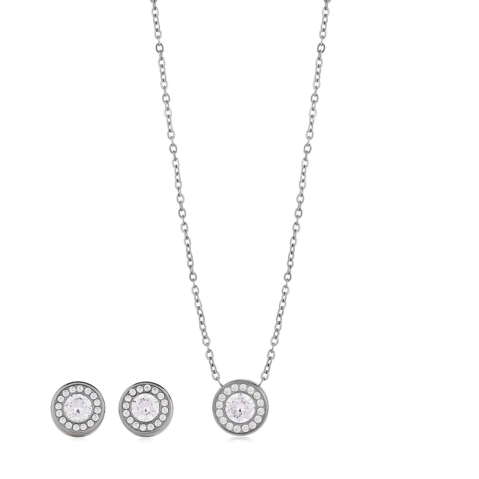 Steel by Diamonique Halo Necklace & Earring Gift Set in Box