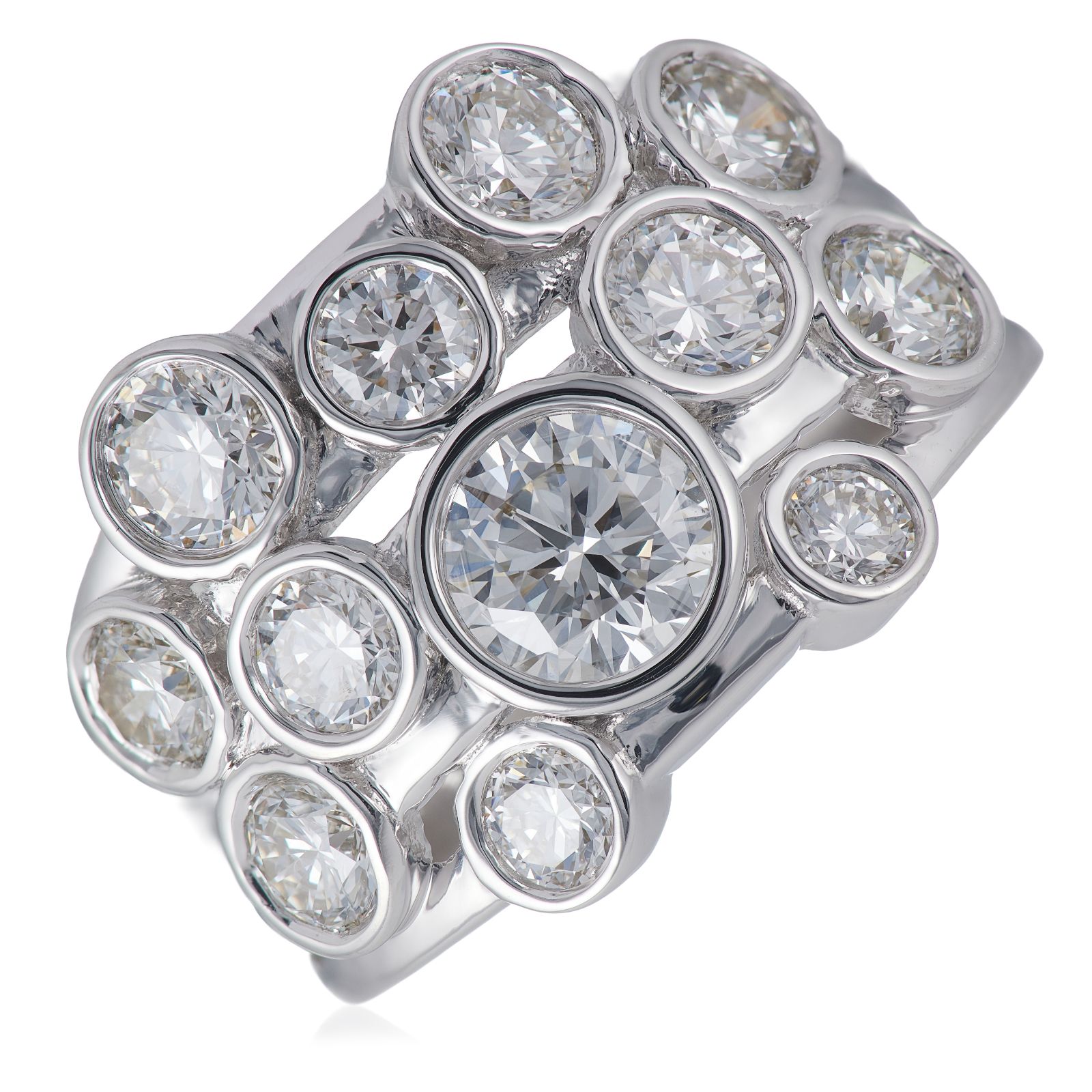 Fire Light 2.75ct Lab Grown Diamond Bezel Set Multi Row Band Ring 9ct Gold