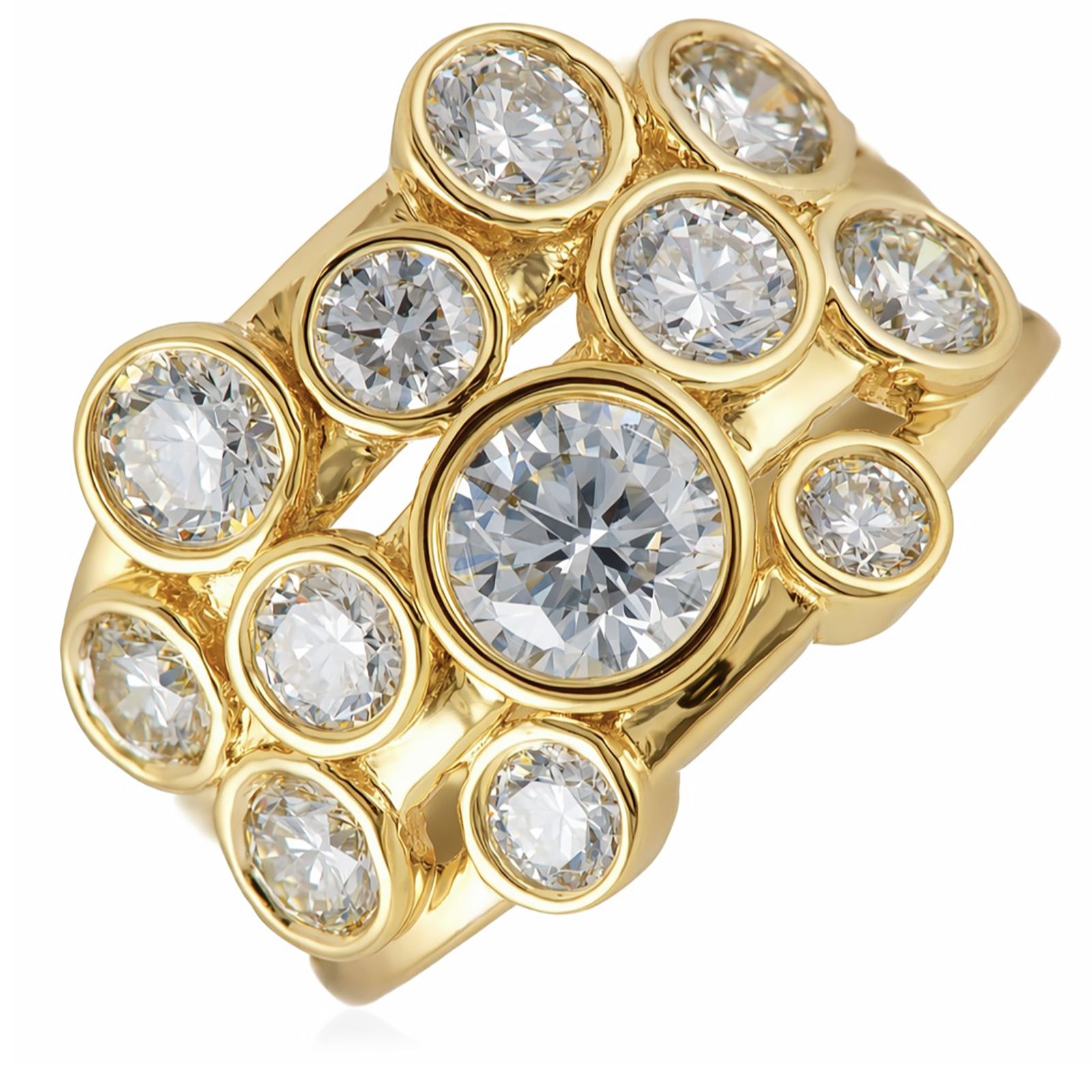 Fire Light 2.75ct Lab Grown Diamond Bezel Set Multi Row Band Ring 9ct Gold