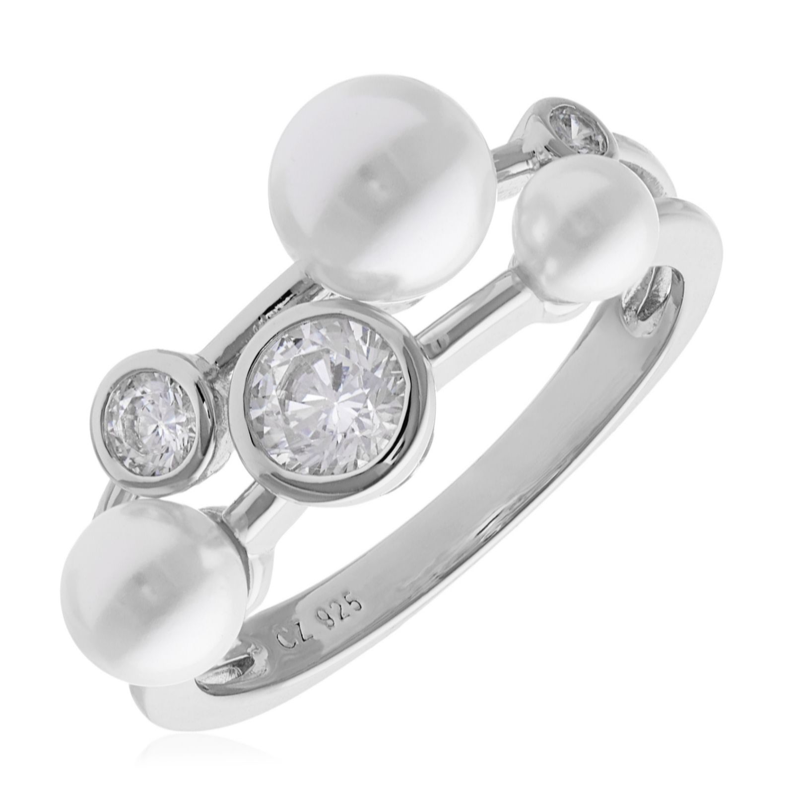 Diamonique 0.5ct tw Pearl Bubble Ring Sterling Silver