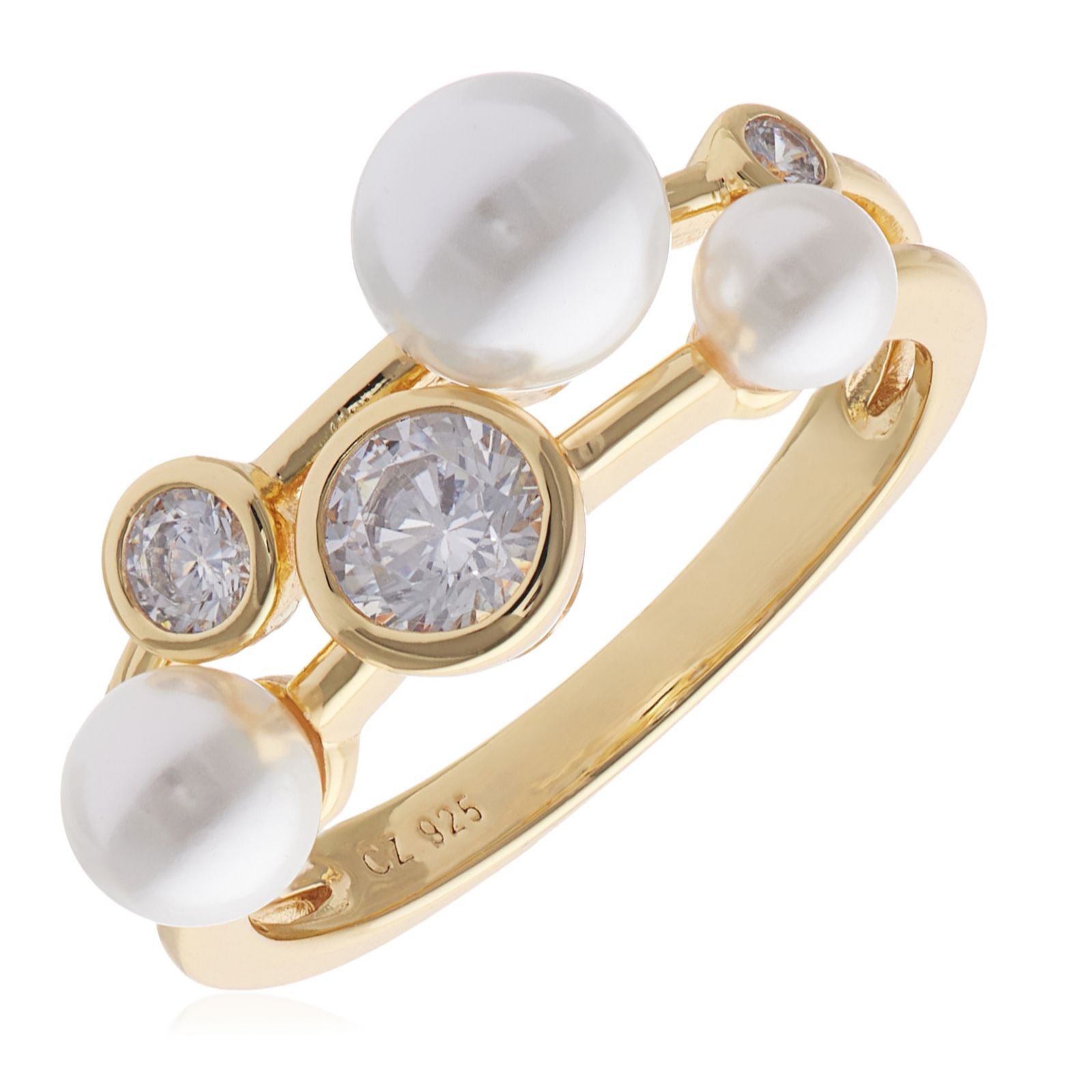 Diamonique 0.5ct tw Pearl Bubble Ring Sterling Silver