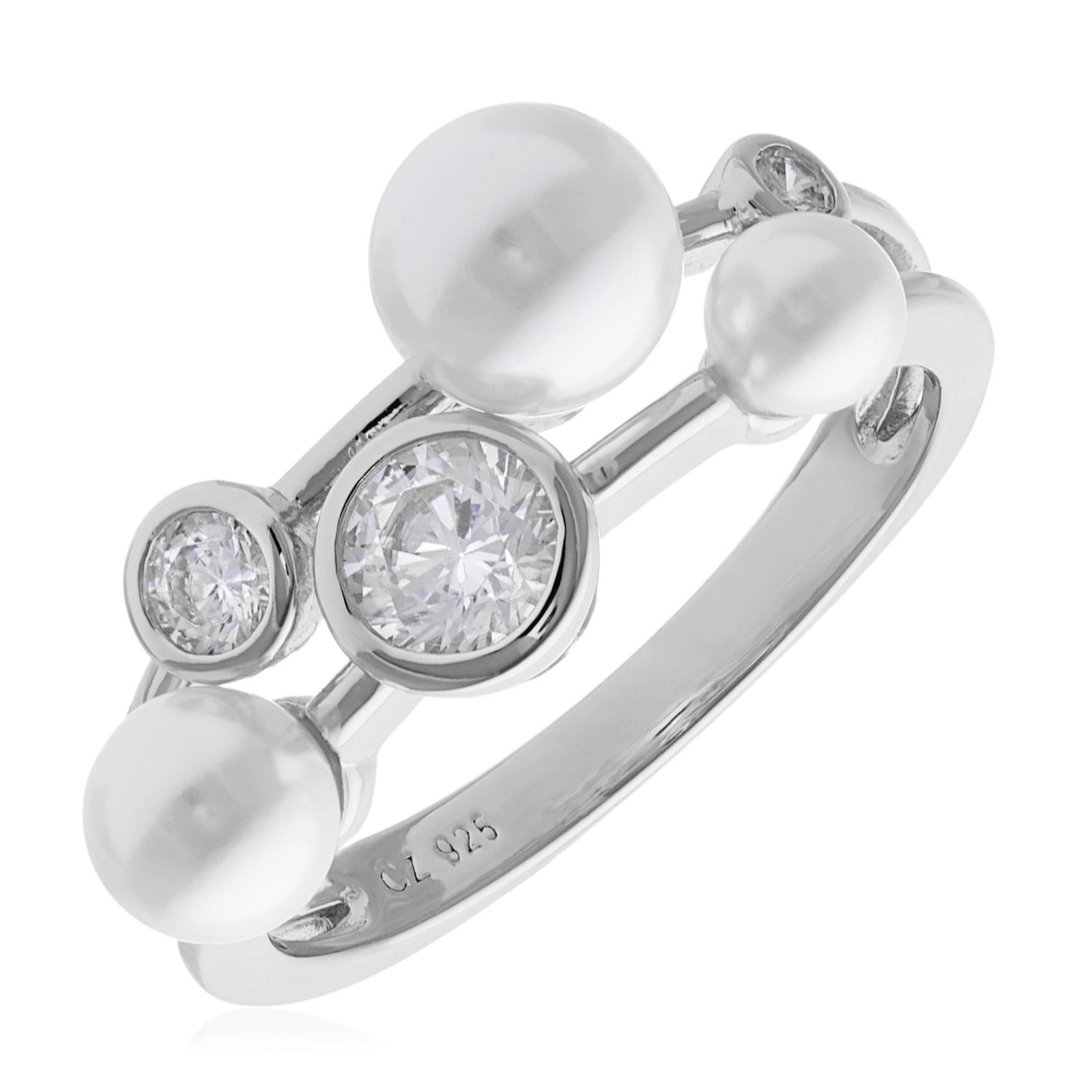 Diamonique 0.5ct tw Pearl Bubble Ring Sterling Silver