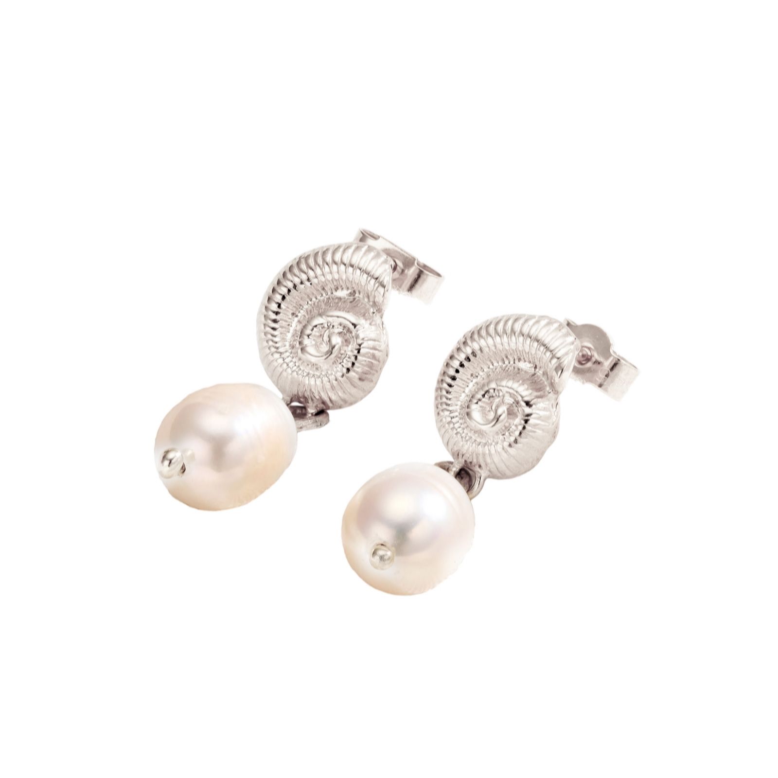 Posh Totty Designs Nautilus and Pearl Shell Stud Earrings Sterling Silver