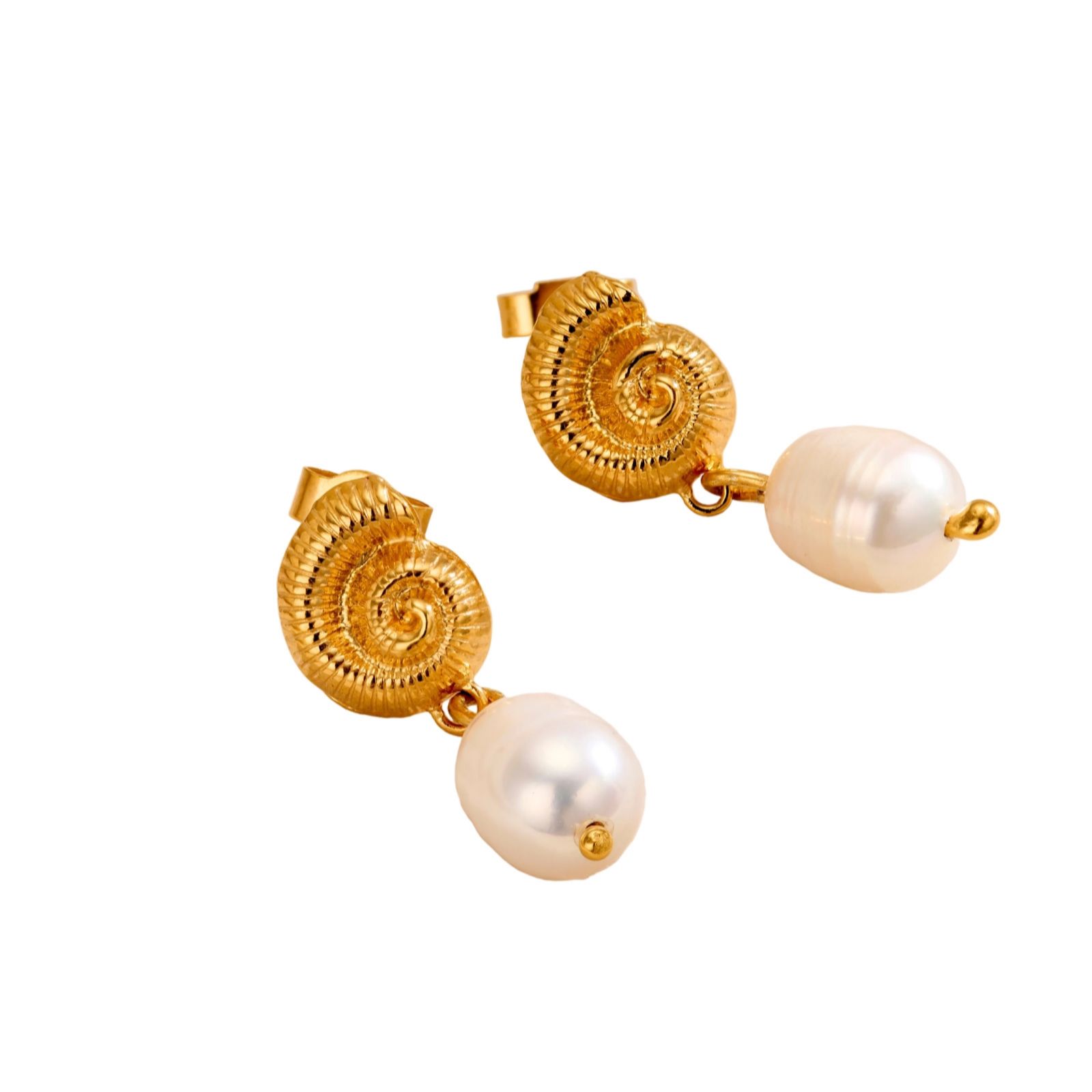 Posh Totty Designs Nautilus and Pearl Shell Stud Earrings Sterling Silver