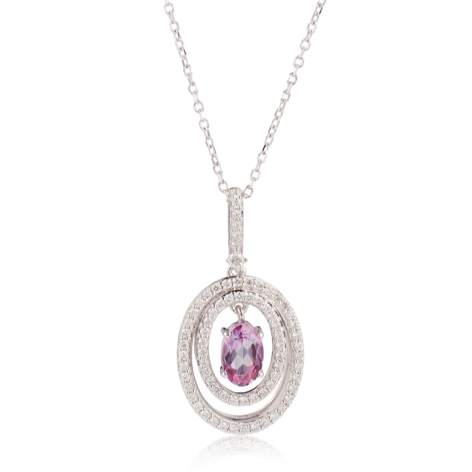 0.25ct Diamond & 0.50ct Pink Topaz Pendant and Chain 9ct Gold