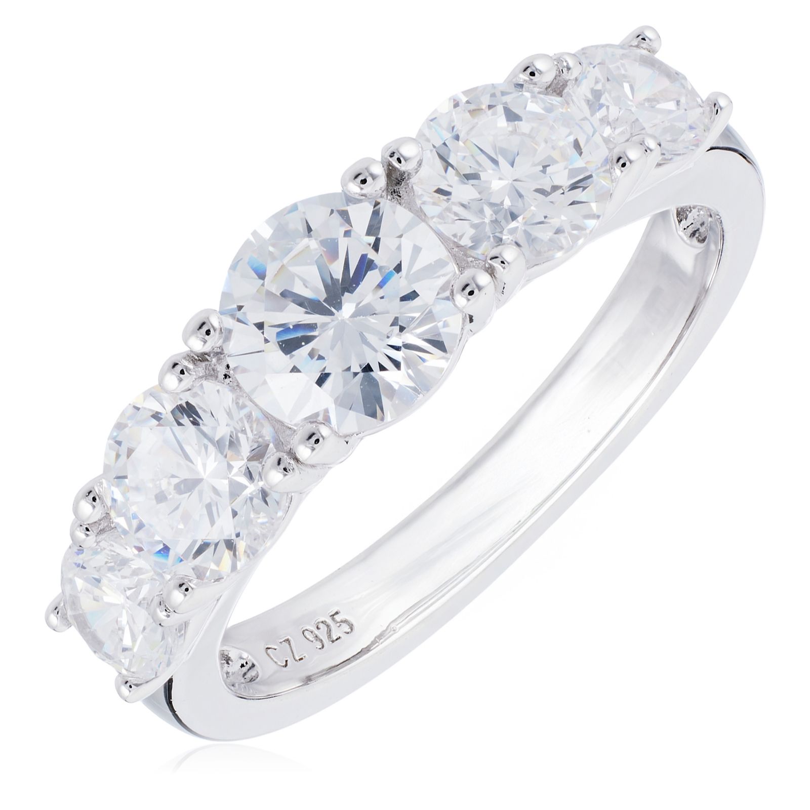 Diamonique 2ct tw 5 Stone Brilliant Cut Ring Sterling Silver