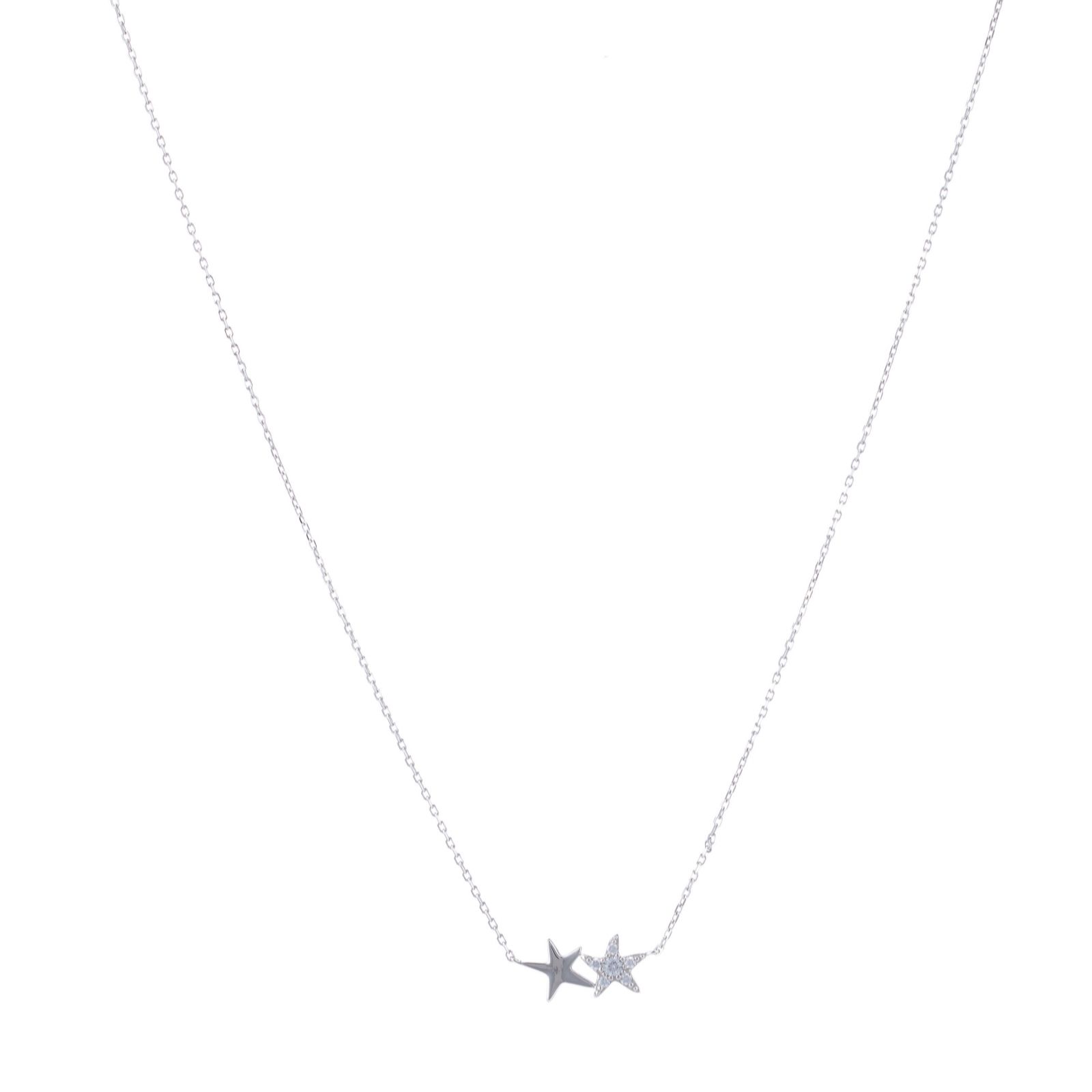 Diamonique 0.1ct Double Star Necklace Sterling Silver