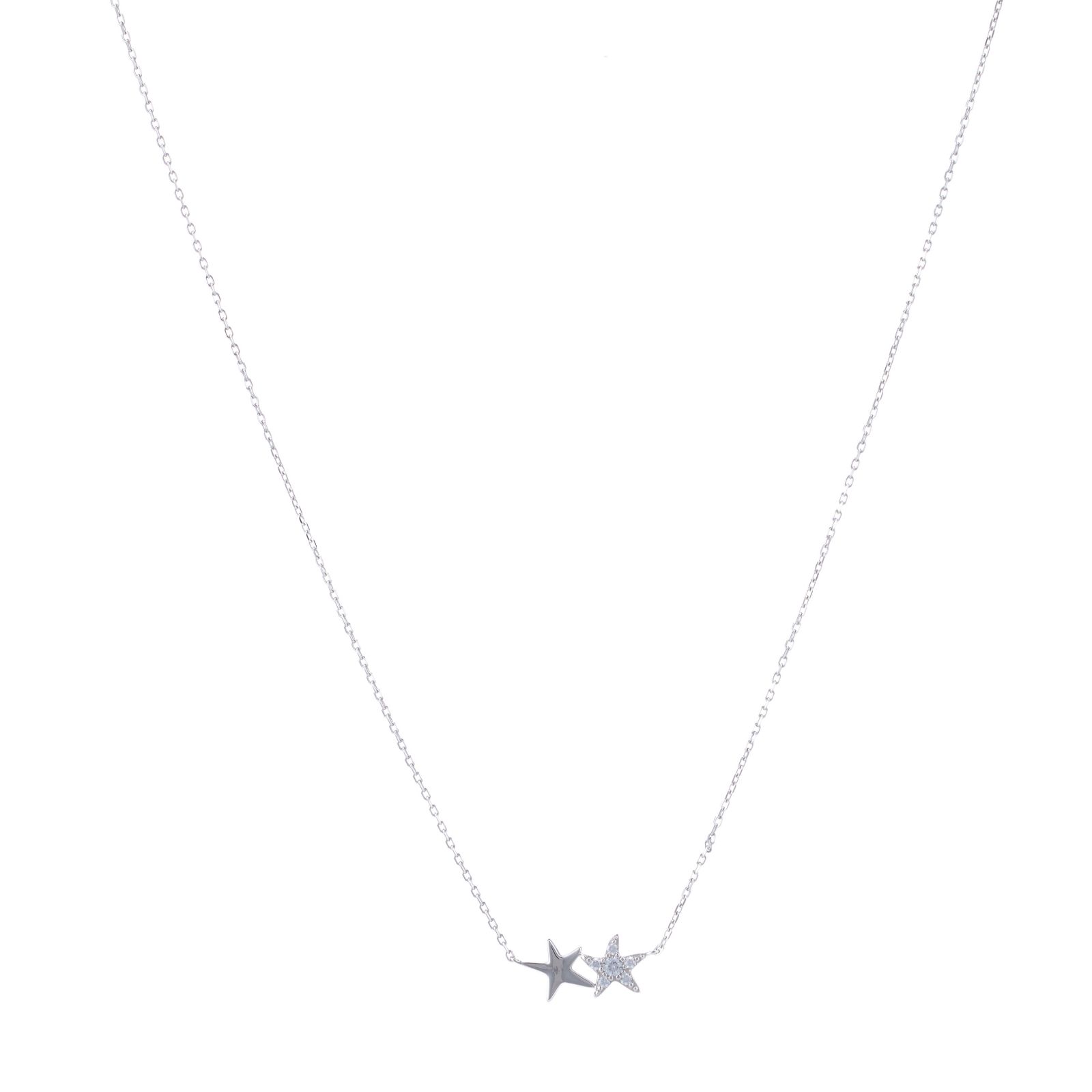 Diamonique 0.1ct Double Star Necklace Sterling Silver