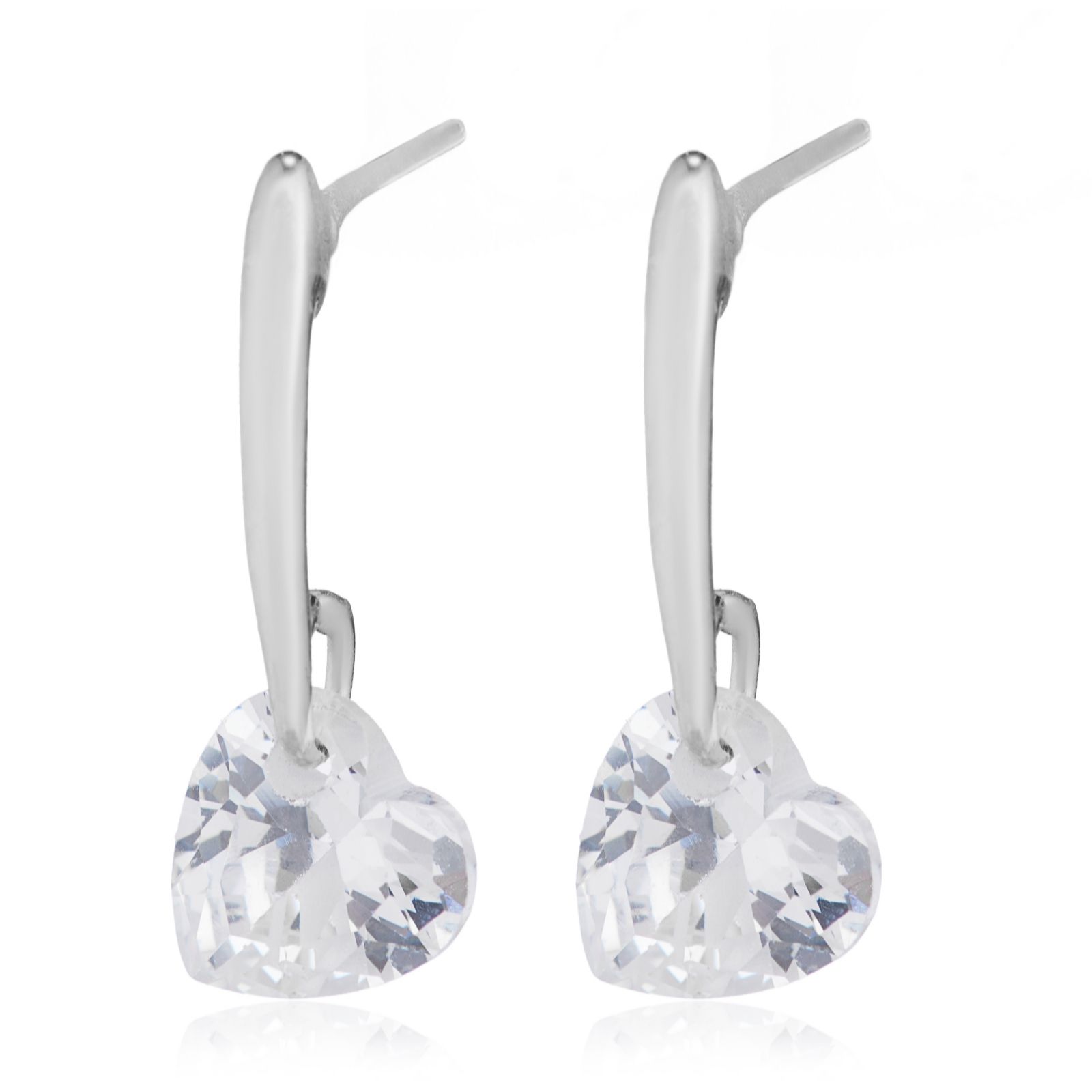 Diamonique 1.5ct Floating Heart Drop Earrings Sterling Silver