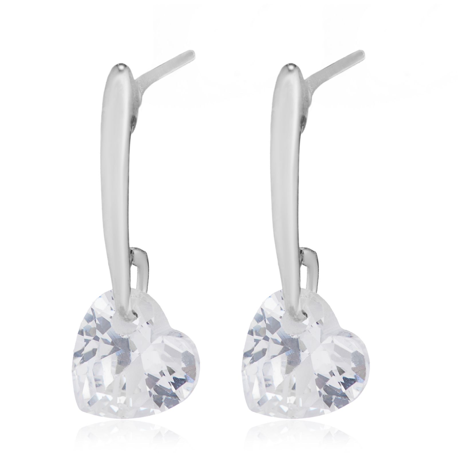Diamonique 1.5ct Floating Heart Drop Earrings Sterling Silver