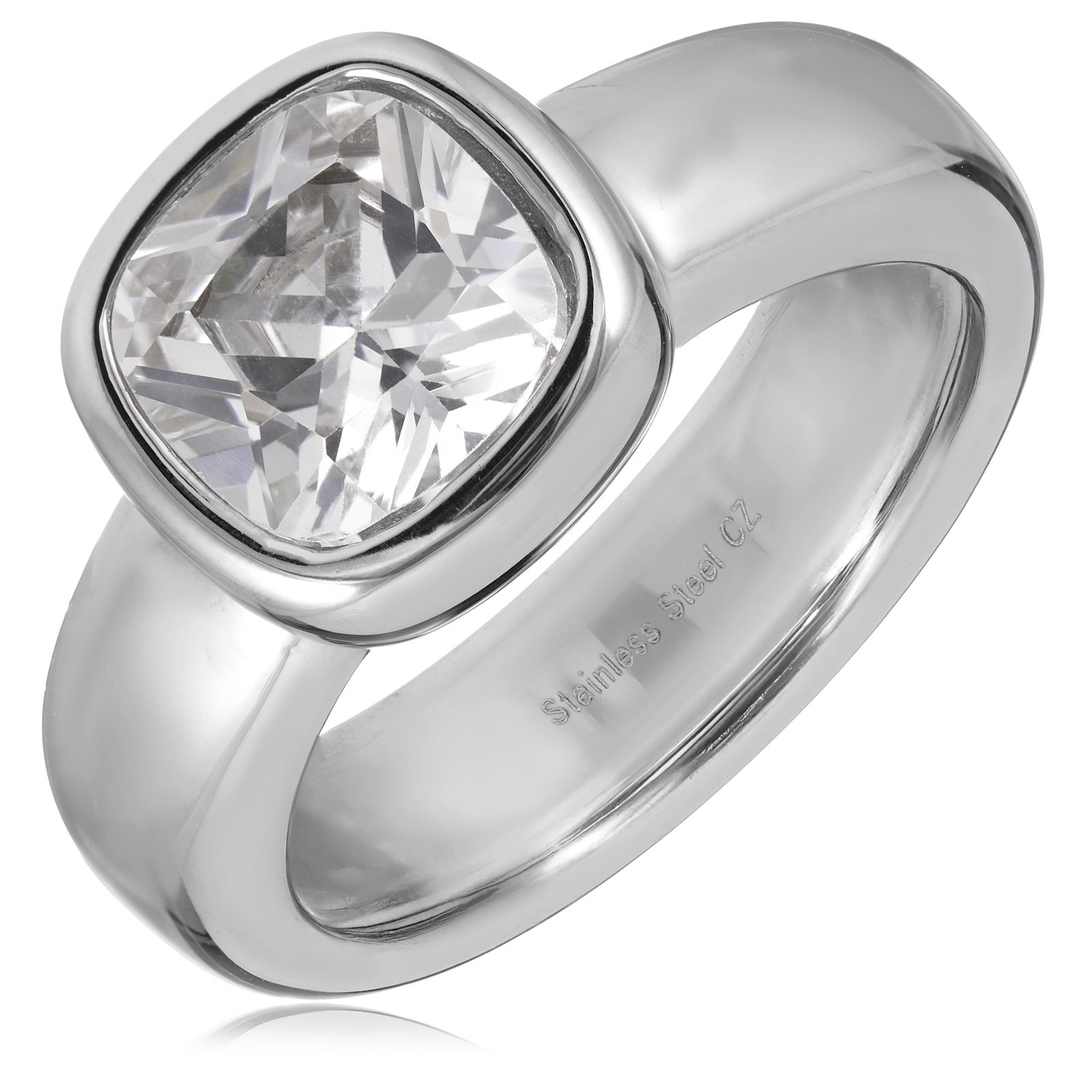 Steel by Diamonique Cushion Cut Ring