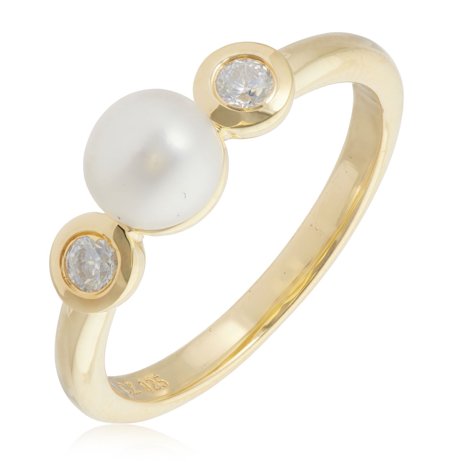 Diamonique 0.1ct tw Bezel Set Pearl Ring Sterling Silver