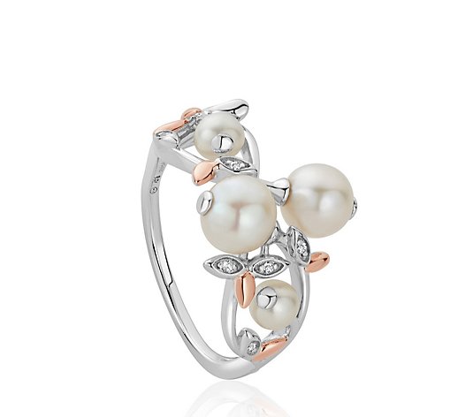 Clogau Lily of the Valley Pearl Ring Sterling Silver & 9ct Gold