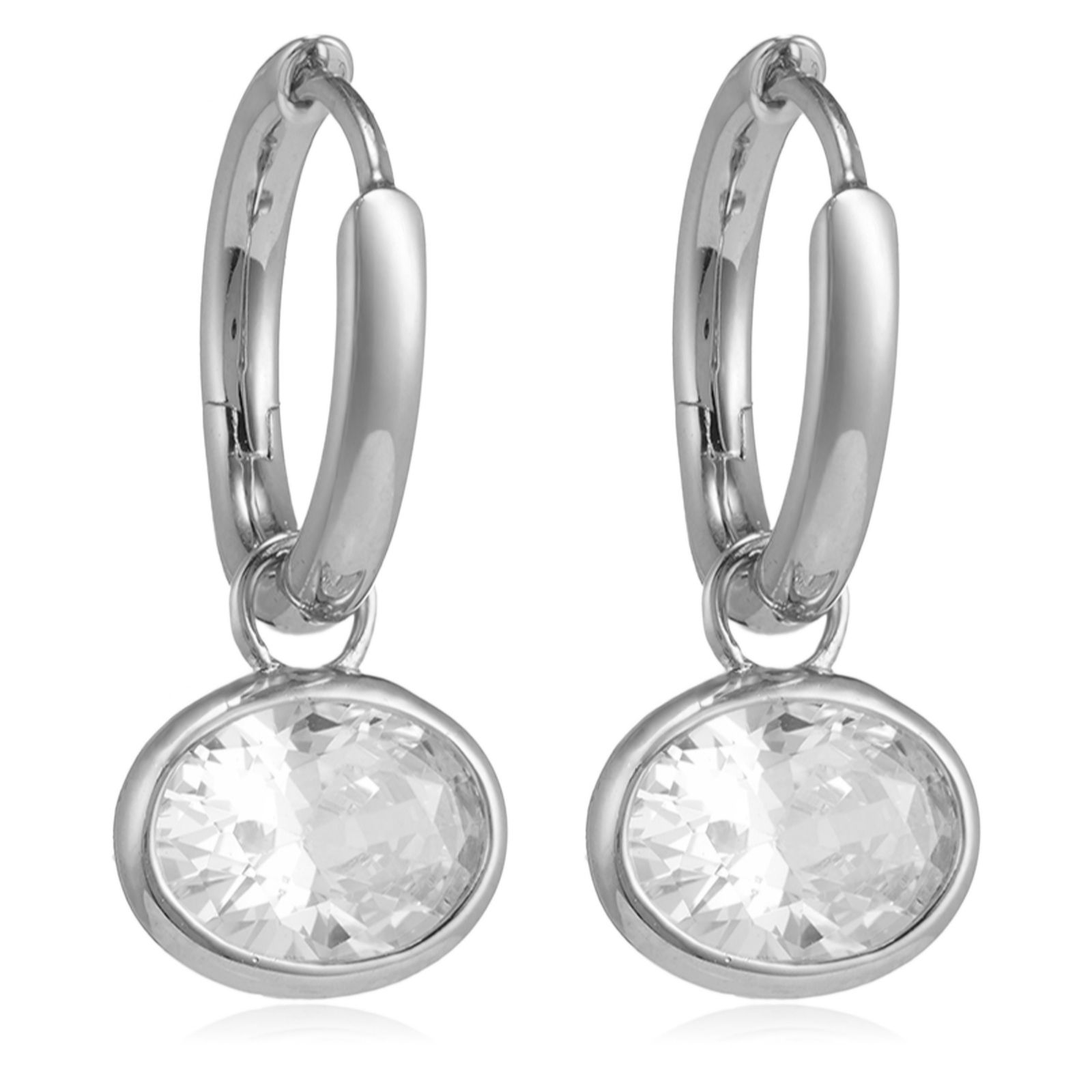 Diamonique 3ct tw Oval Hoop Drop Earrings Sterling Silver
