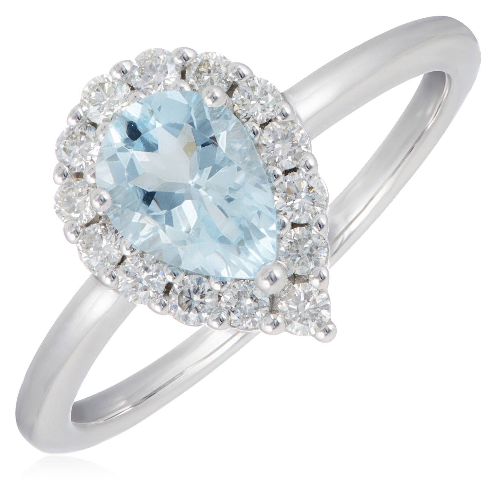 0.76ct Aquamarine Pear & Brilliant Cut Diamond Ring 9ct Gold