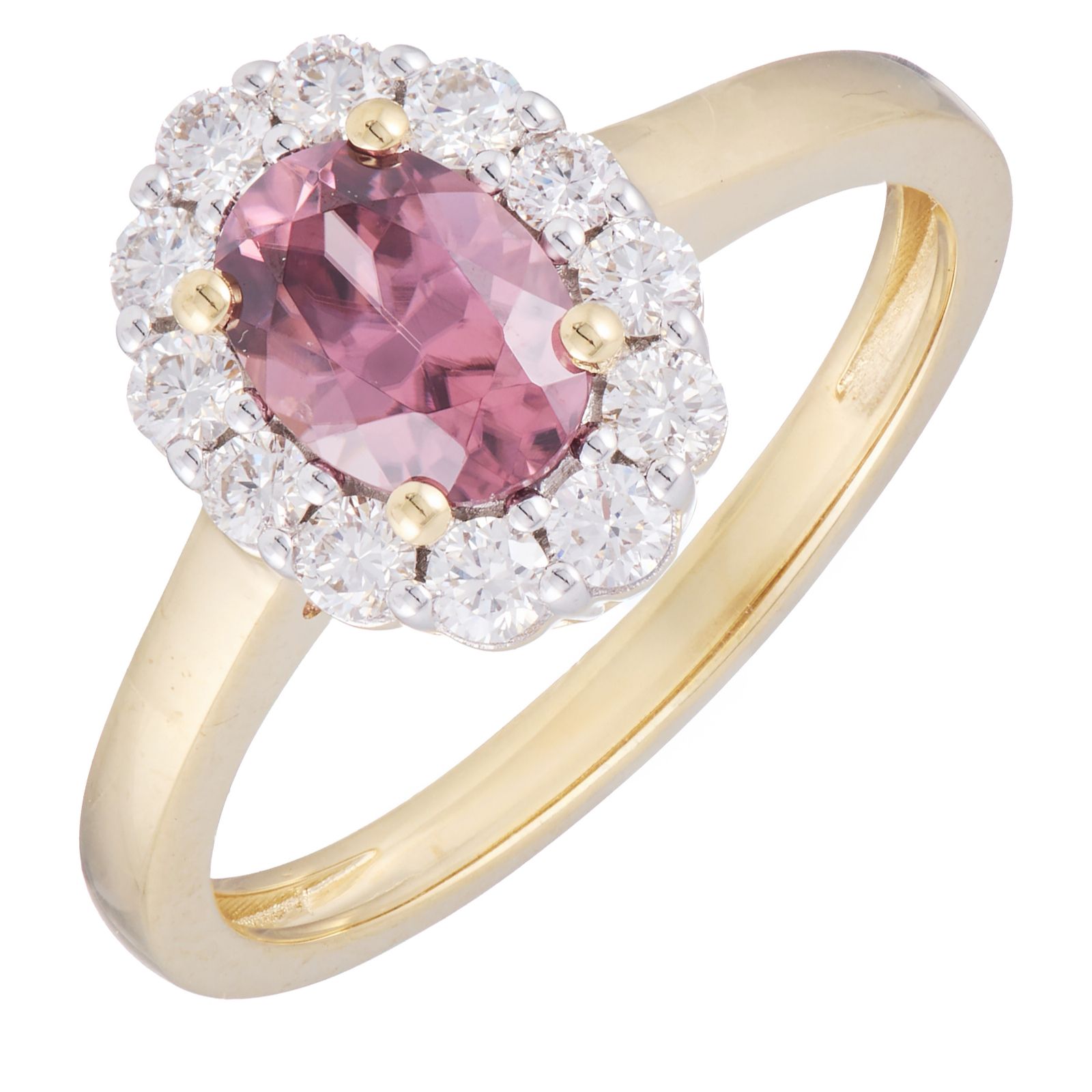 1ct Rose Zircon Oval Cut & 0.35ct Diamond Halo Ring 9ct Gold