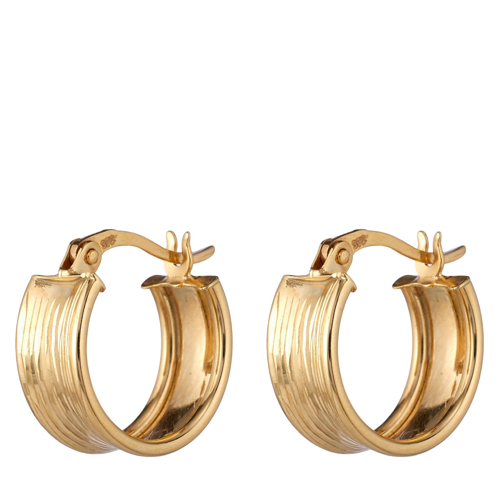 GOLD 9ct Italian Gold Diamond Cut Hoop Earrings 1.2g