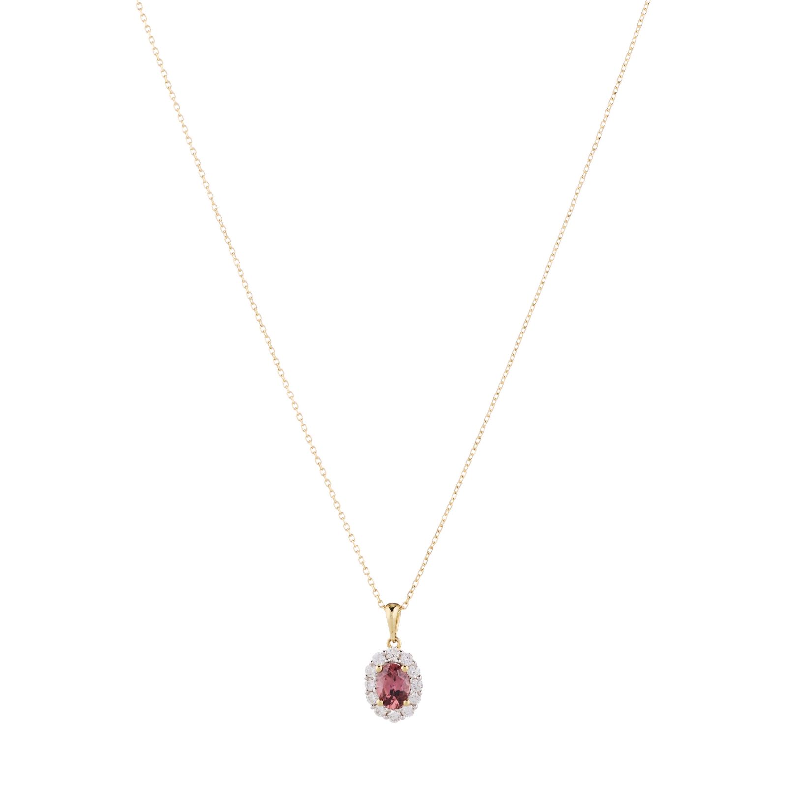 1ct Rose Zircon Oval Cut &0.35ct Diamond Halo Pendant & Chain 9ct Gold