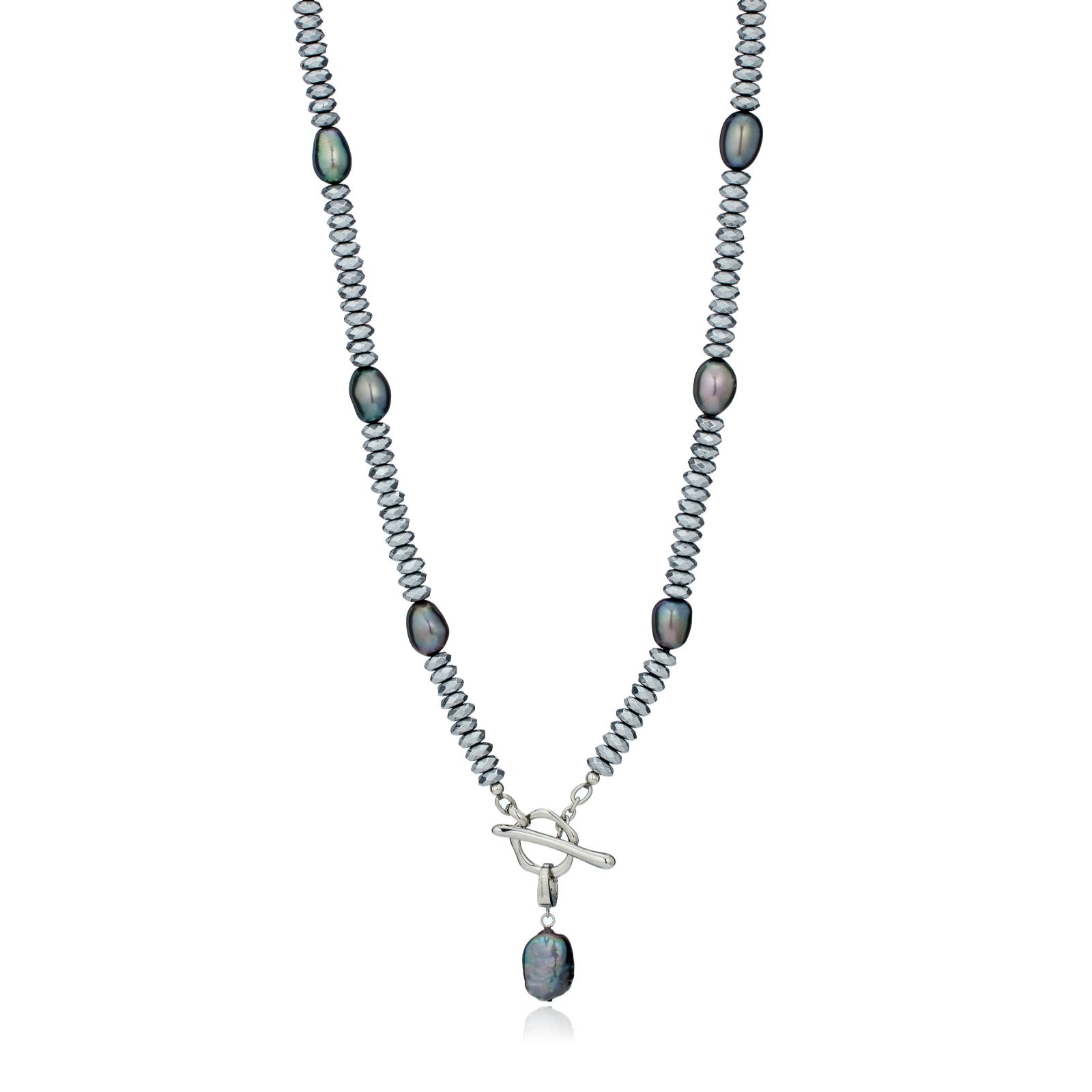 Lara Pearl Baroque Pearl & Hematite T-Bar Necklace Stainless Steel