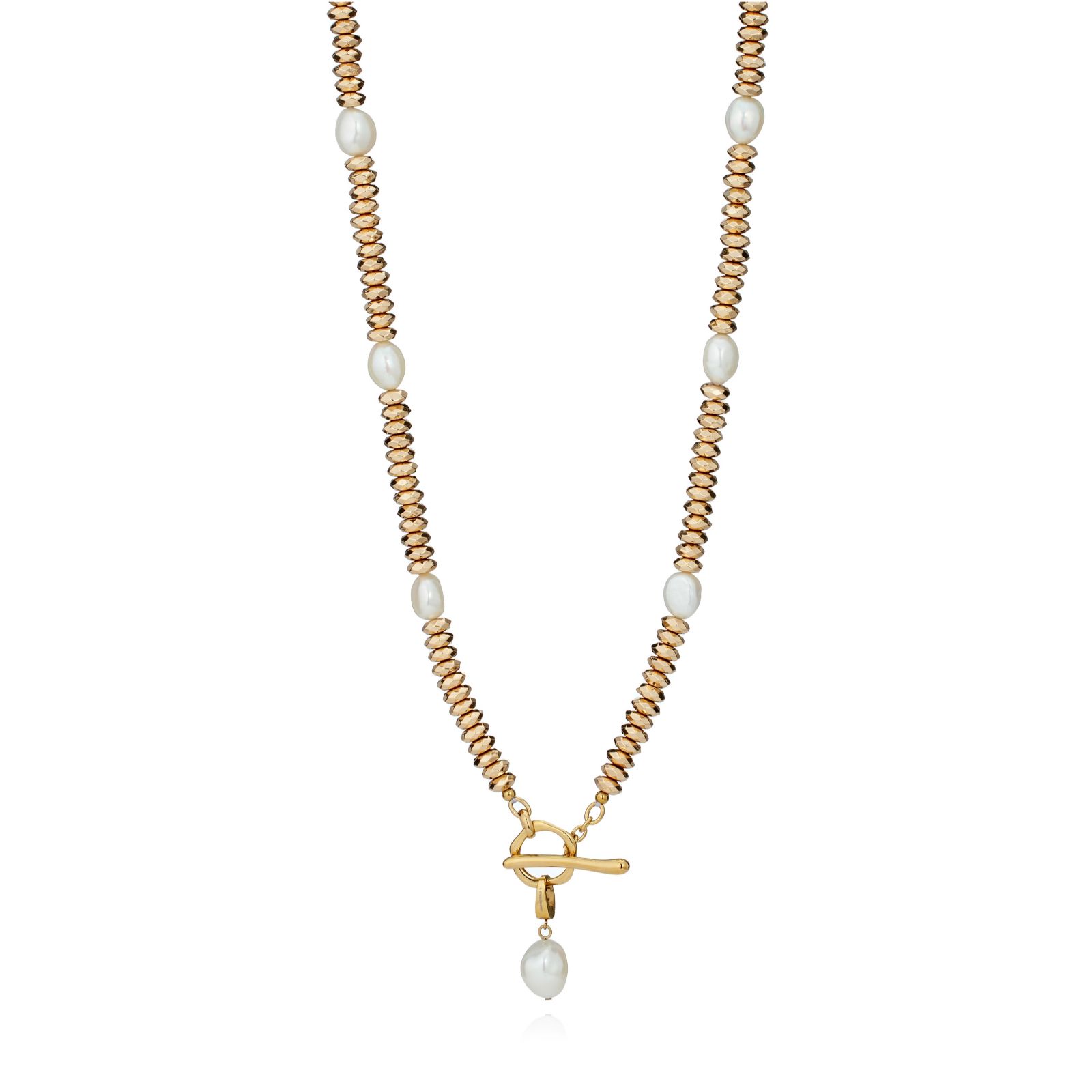 Lara Pearl Baroque Pearl & Hematite T-Bar Necklace Stainless Steel