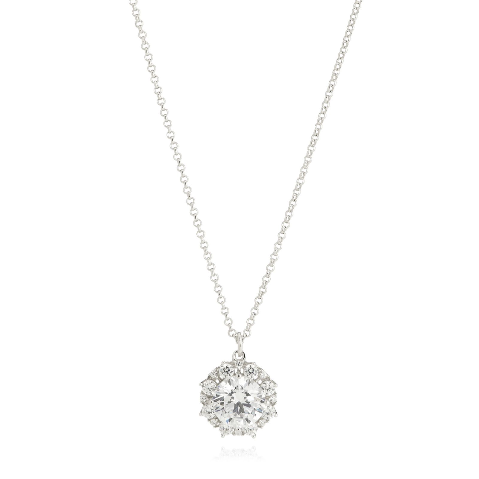 Diamonique 3.40ct Platinum Plated Bezel Claw Cluster Pendant Necklace