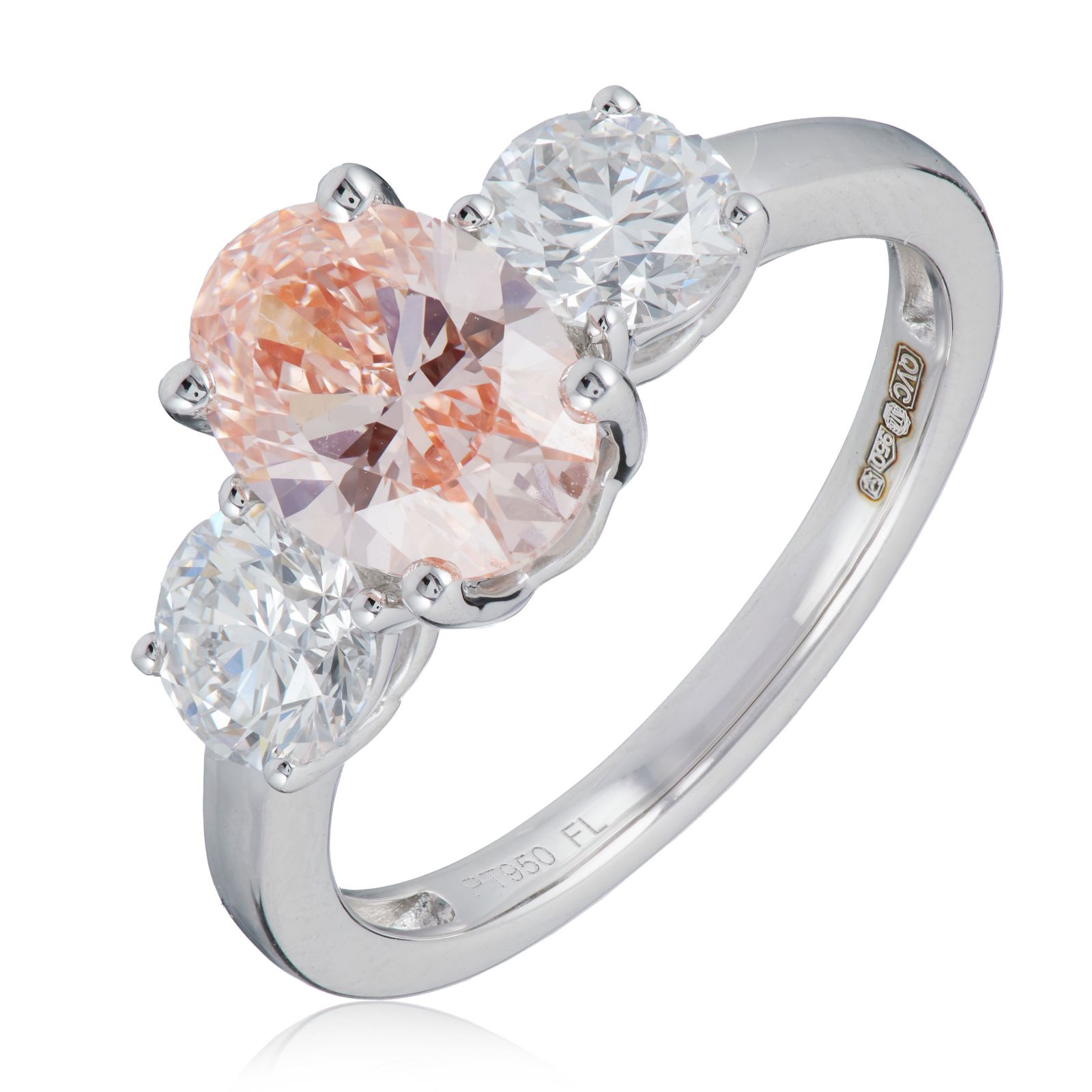 Firelight 2.5ct Lab Grown Diamond Oval Pink Diamond Trilogy Ring Platinum
