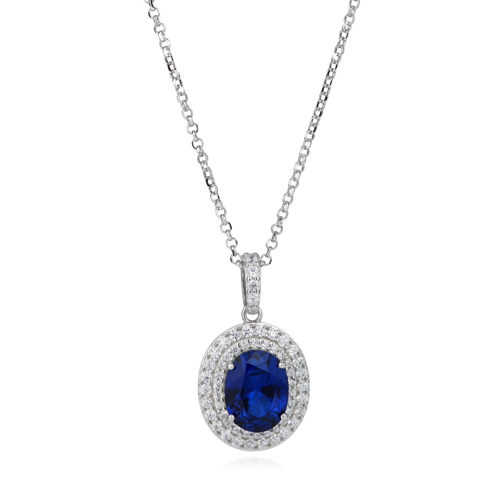 Diamonique 2ct tw Double Halo Oval Pendant & Chain Sterling Silver