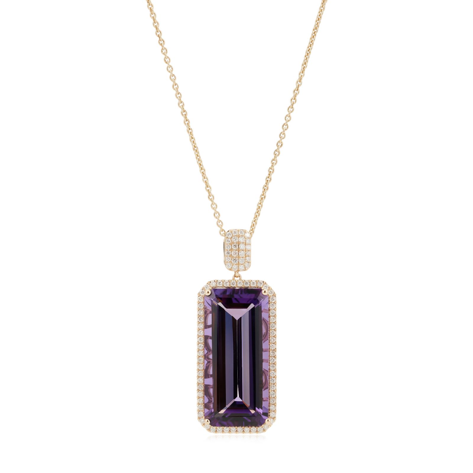 Oisha 16.35ct Amethyst and 0.49ct Diamond Octagon Pendant & Chain 9ct Gold