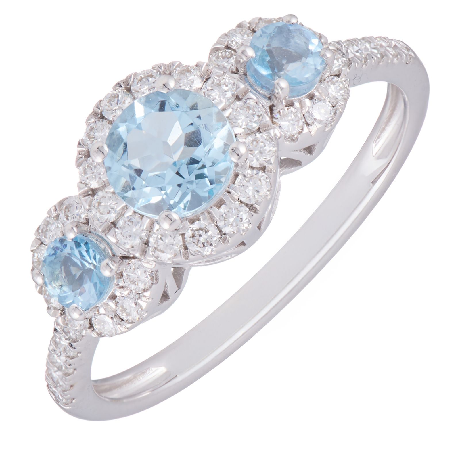 0.56ct AA Santa Maria Aquamarine & 0.33ct Diamond Trilogy Ring 9ct Gold