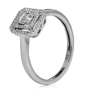 0.15ct Diamond Double Halo Baguette & Round Cut Ring 9ct Gold - 341238