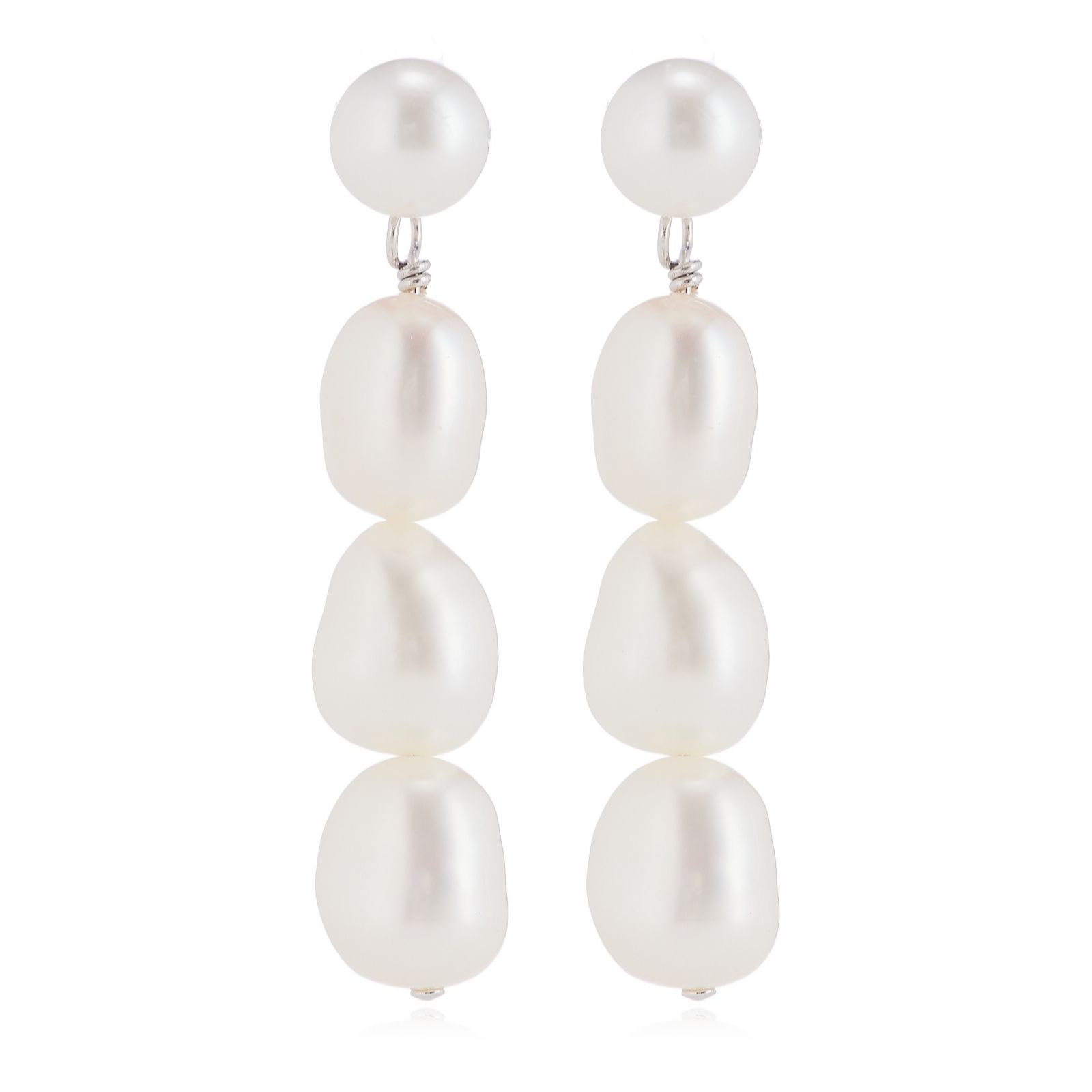 Lara Pearl Button and Baroque Pearl Drop Earring Sterling Silver