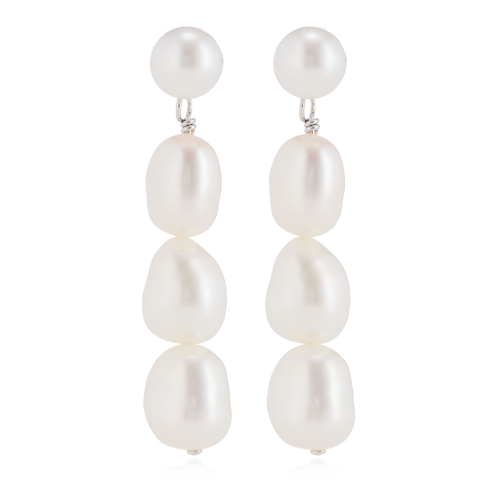 Lara Pearl Button and Baroque Pearl Drop Earring Sterling Silver