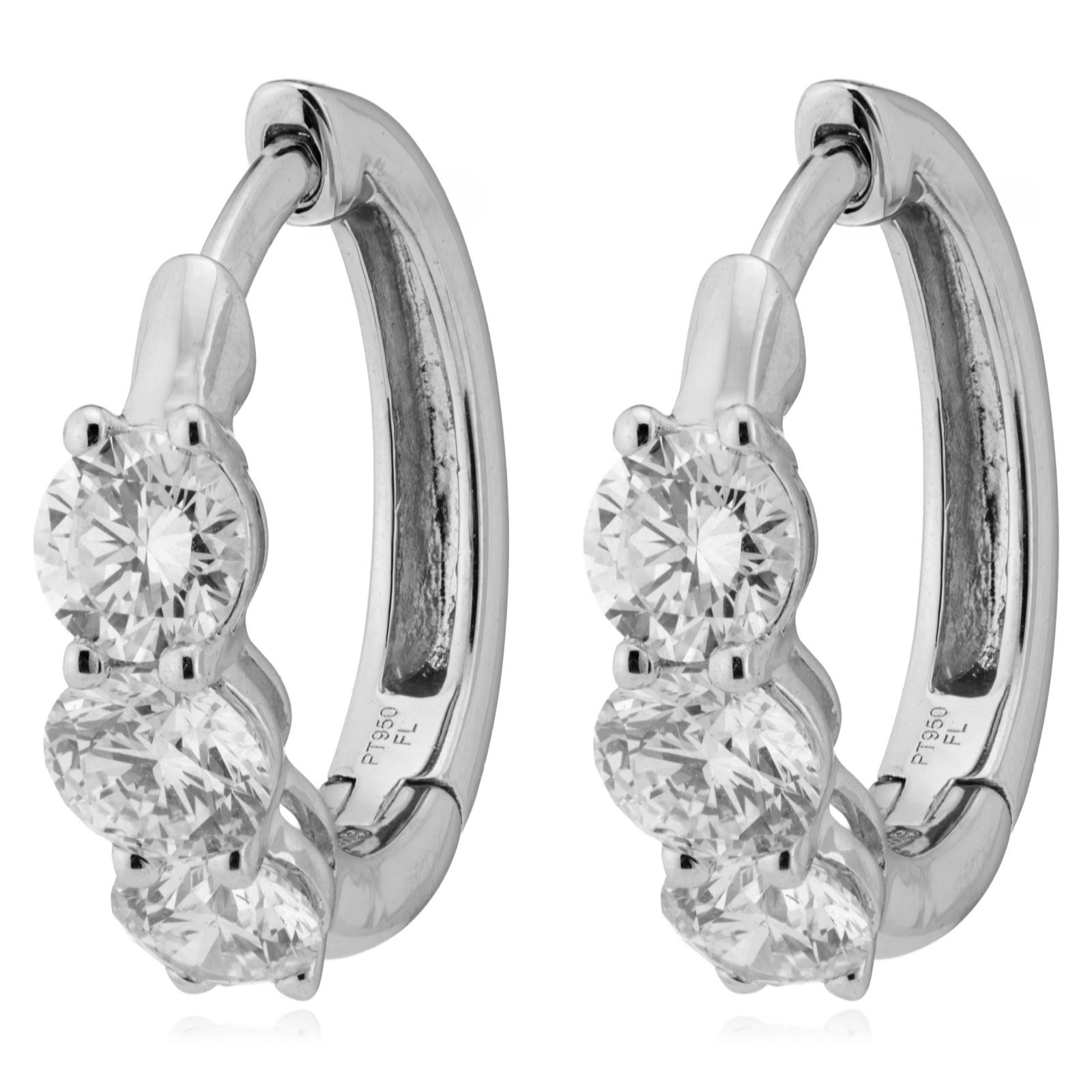 Fire Light 1.5ct Lab Grown Diamond Trilogy Huggie Earrings Platinum