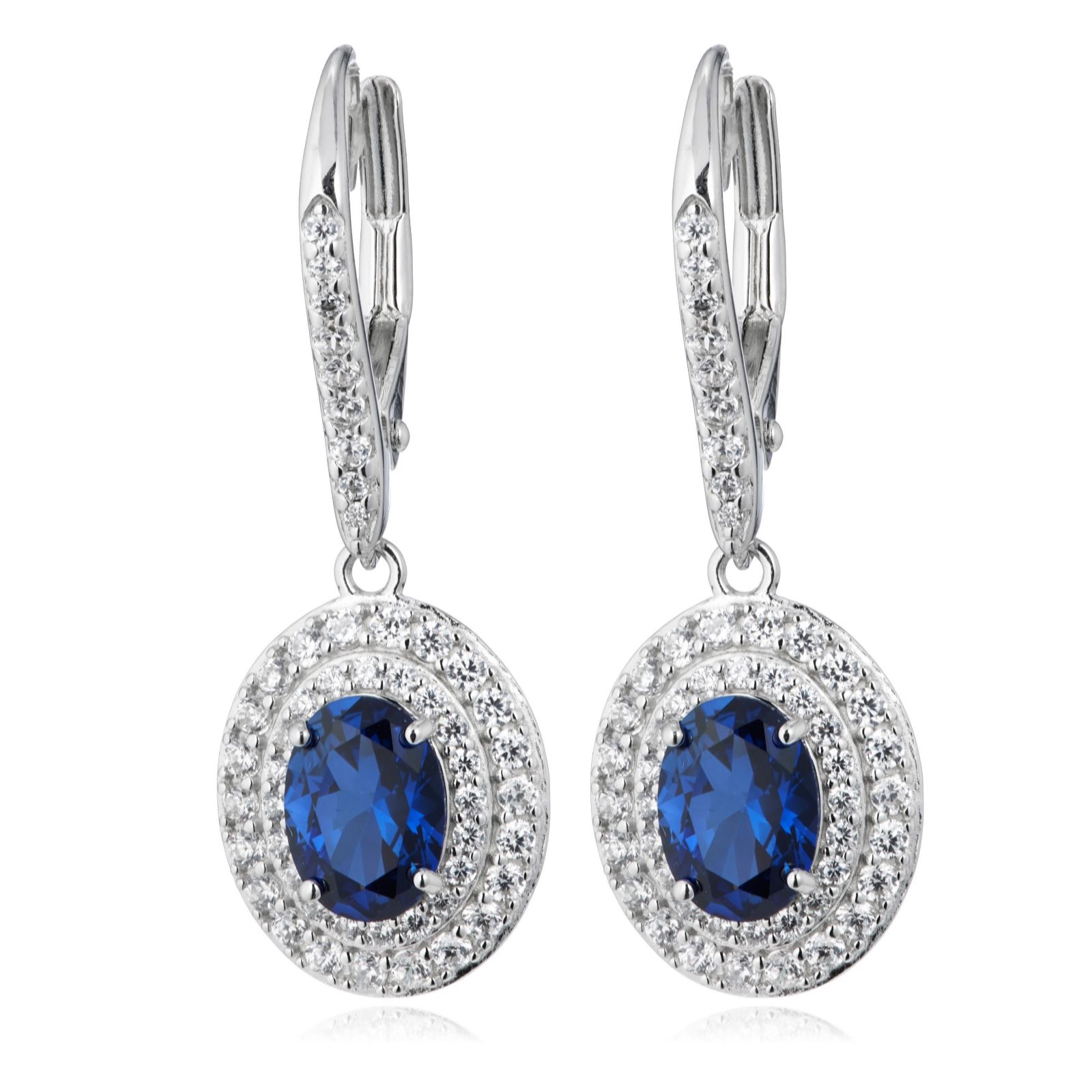 Diamonique 2ct tw Double Halo Leverback Earrings Sterling Silver