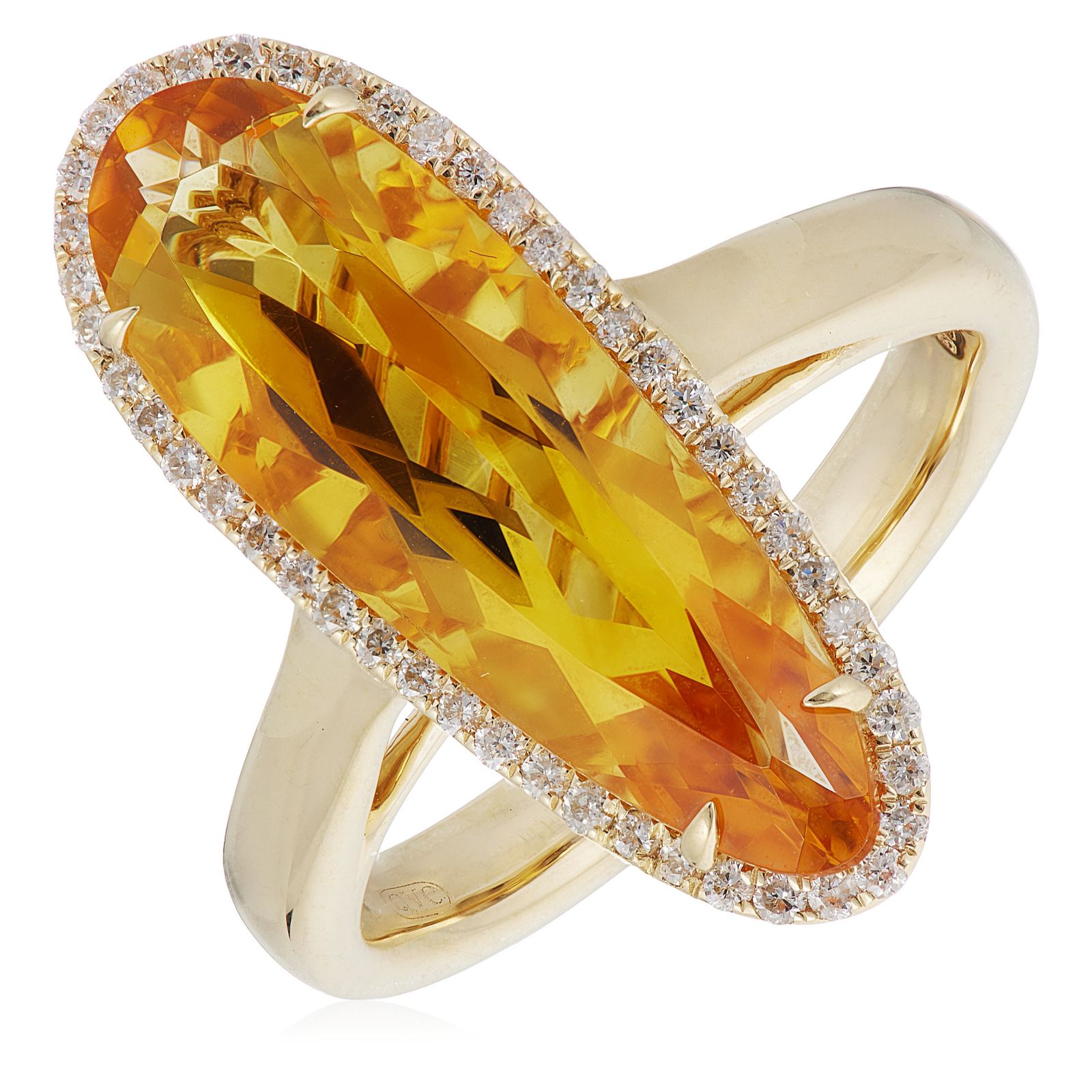 Oisha 4.1ct Citrine and 0.22ct Diamond Irregular Oval Ring 9ct Gold