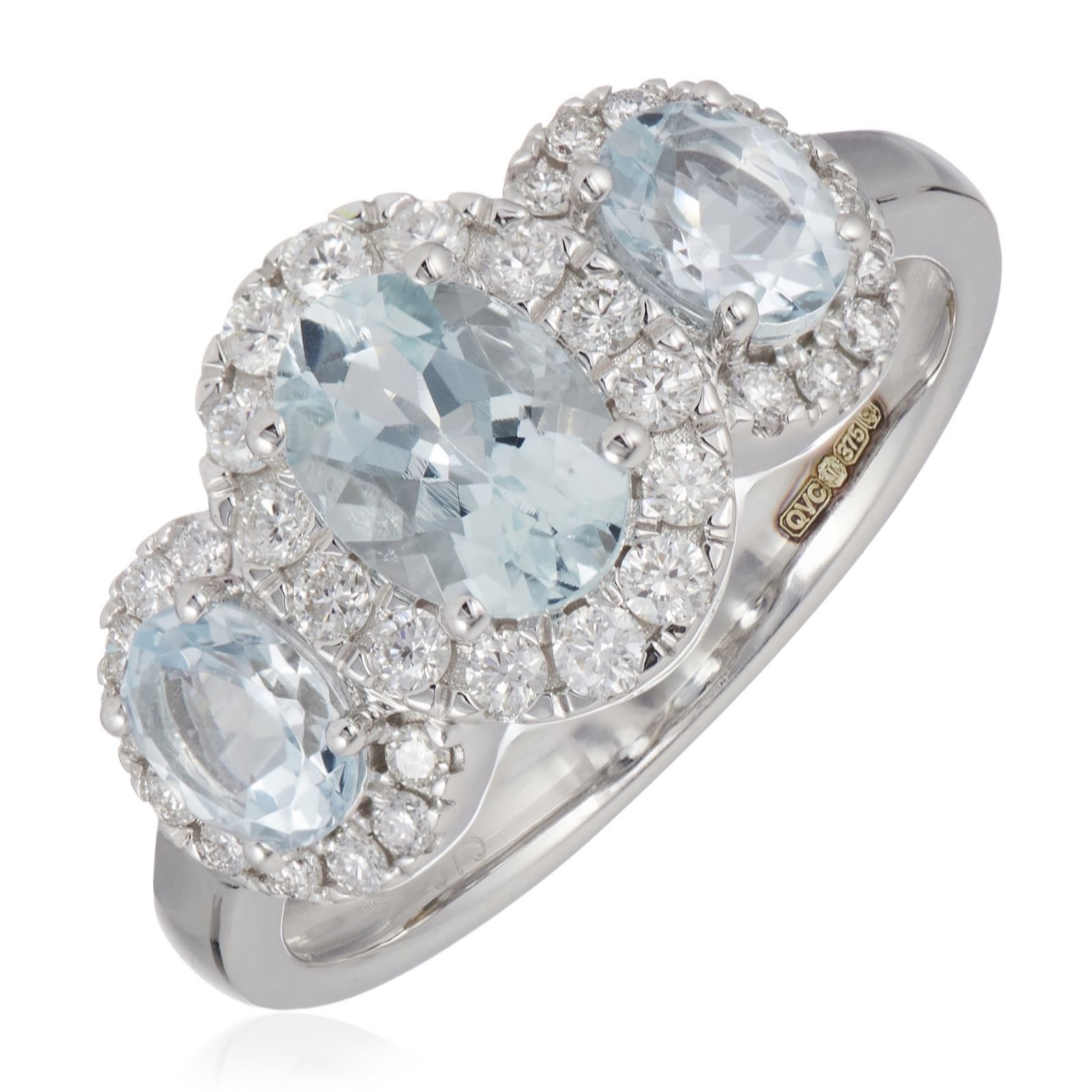 1.11ct AA Aquamarine & 0.33ct Diamond Trilogy Ring 9ct Gold